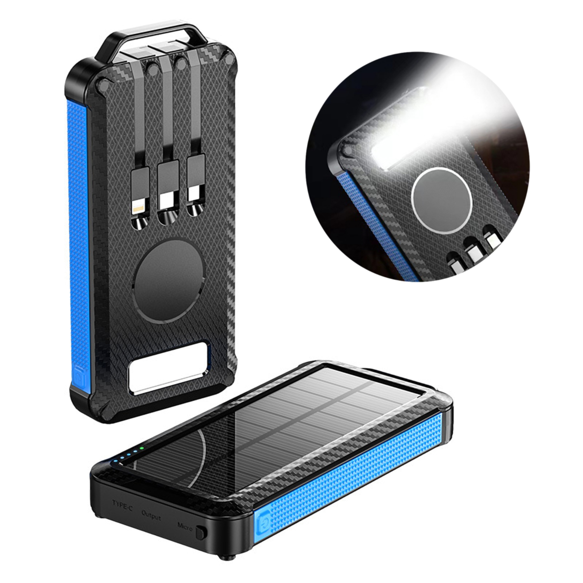 10000mAh Solar Power Bank w/Wireless Charger and Built-in Cable 3