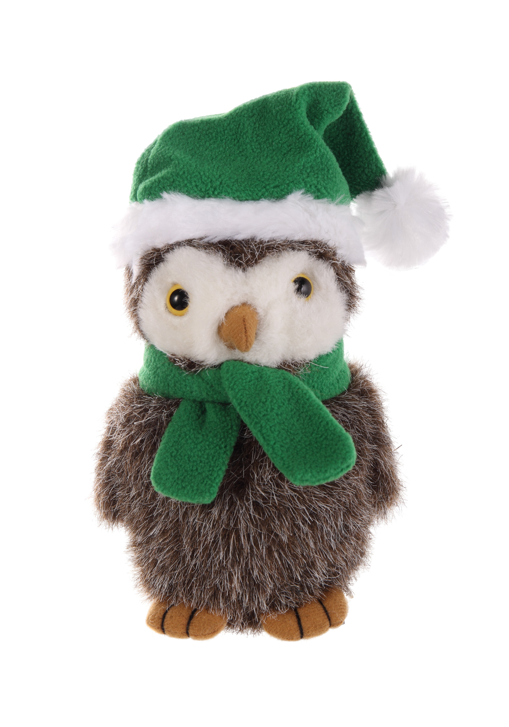 Plush Owl With Christmas Scarf and Hat