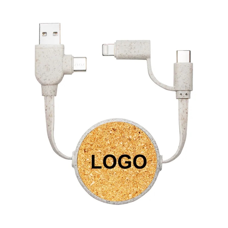 Bamboo Retractable Duo Charging Cable 1