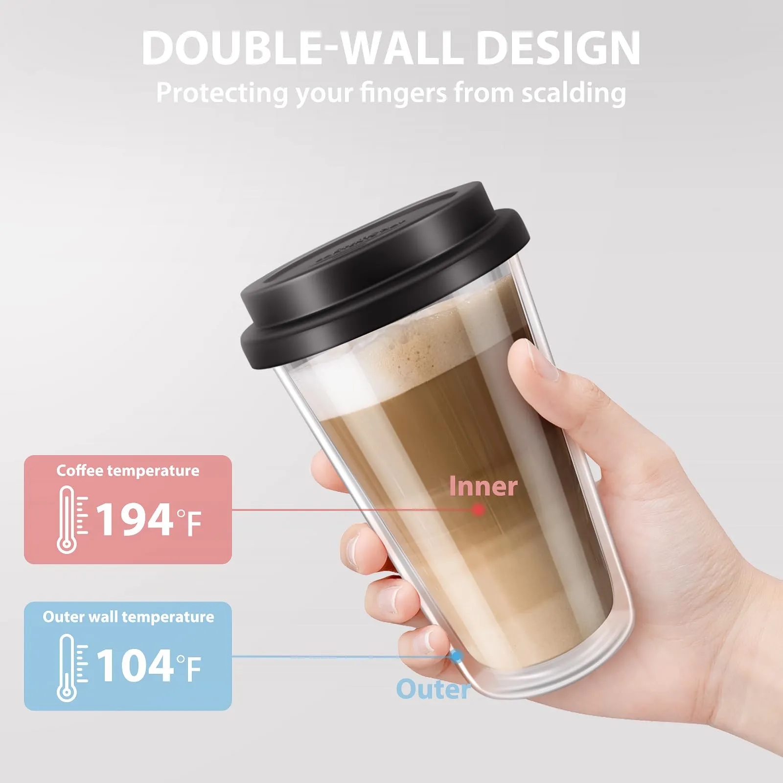Double Walled Glass Coffee Mugs with Silicone Lids 5