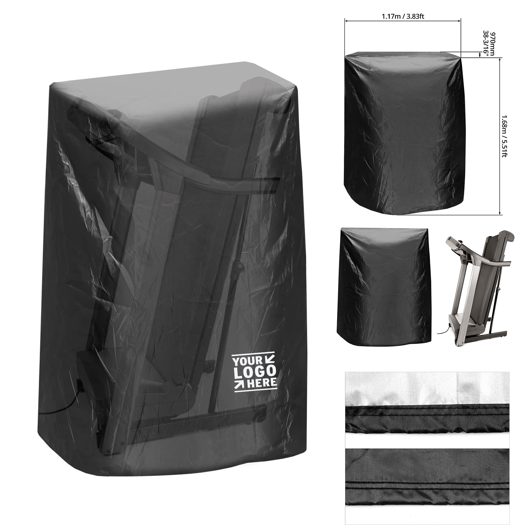 46" L x 38" W x 66" H Waterproof Durable Black Treadmill Cover with Storage Bag