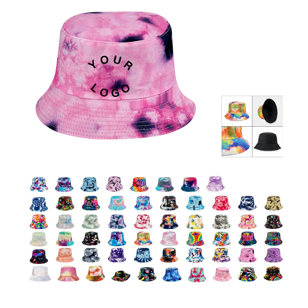 Plastic Tie Dye Hat with Foldable Double Sided Design 48