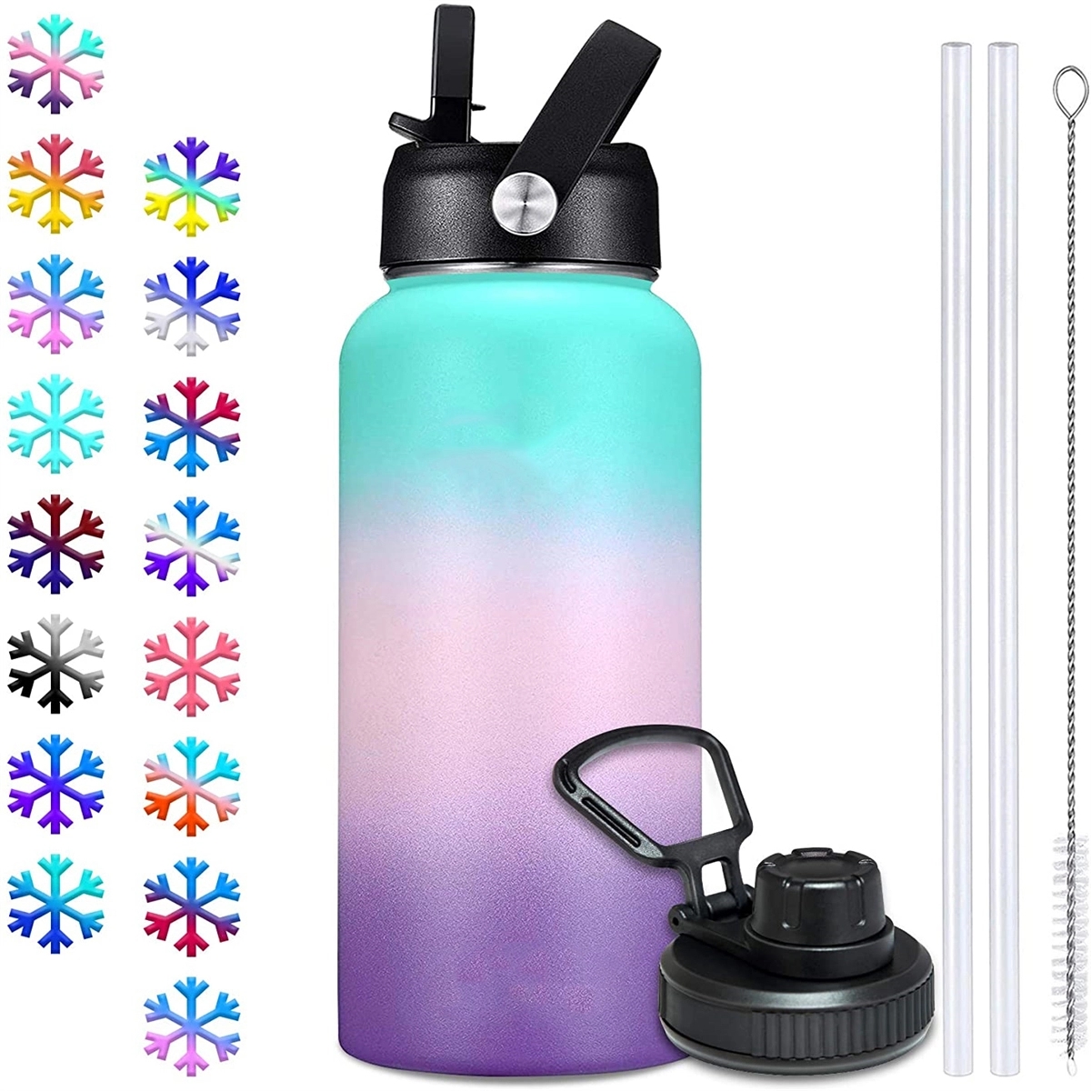 Vacuum Insulated Metal Water Bottle with Straw & Spout Lids 2