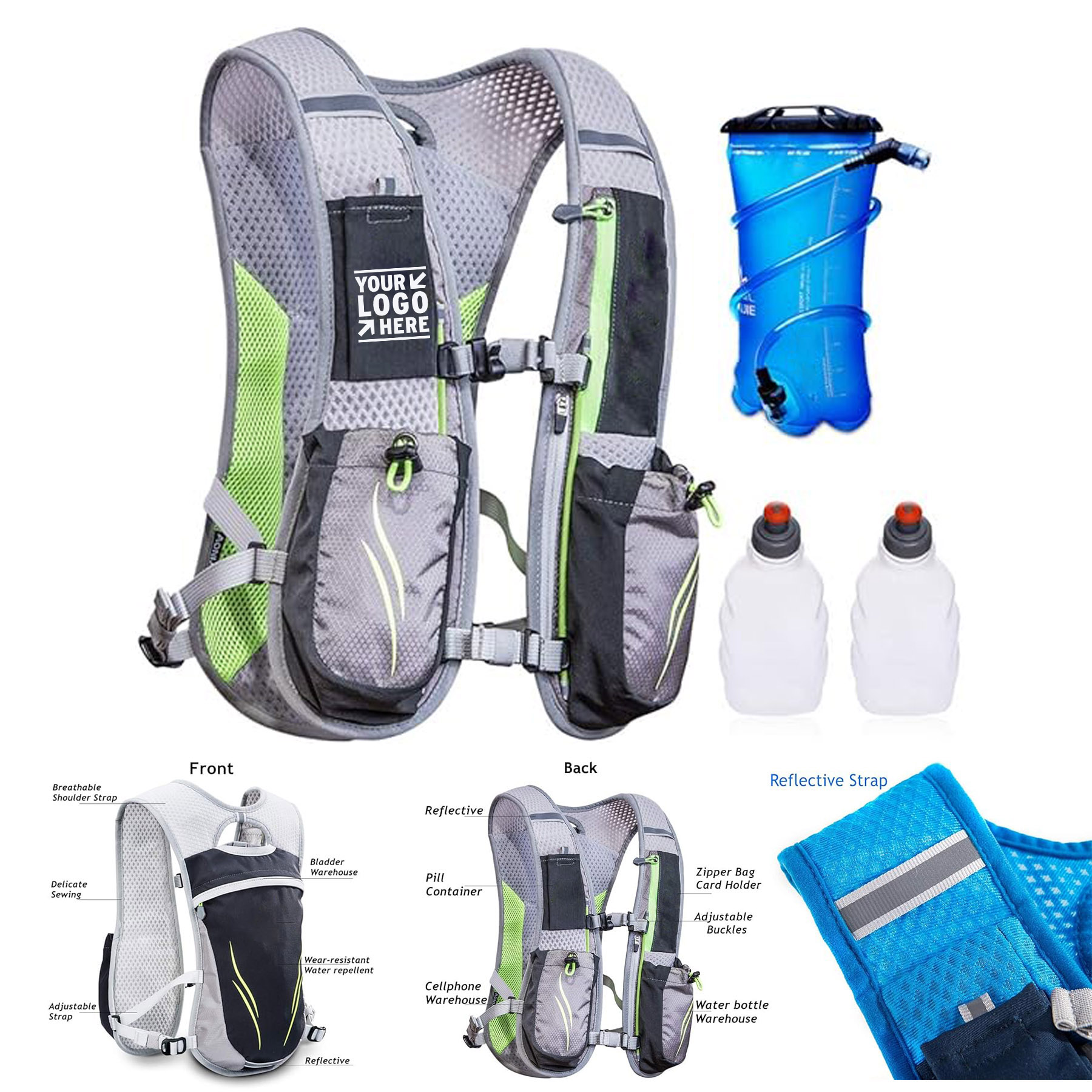 Hydration Backpack 5.5L Trail Running Vest With 2L Bladder Reservoir Marathoner
 2