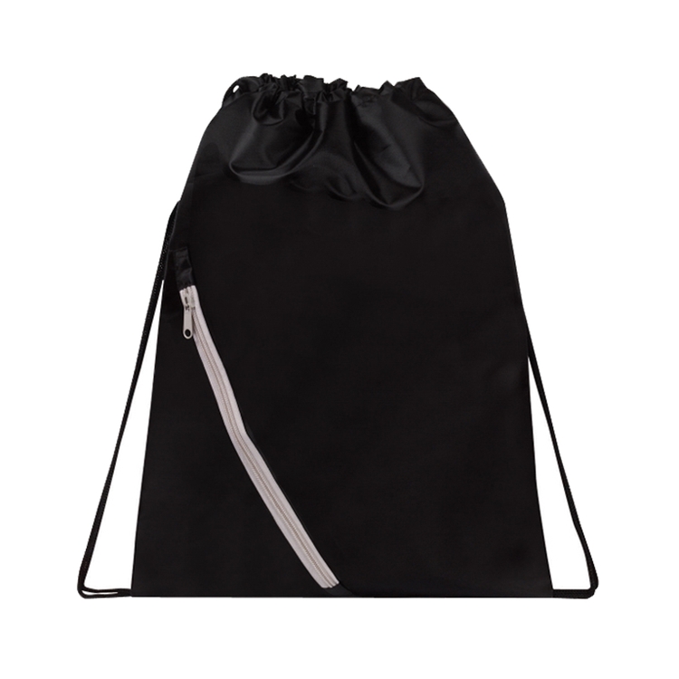 210D nylon front zipper pocket drawstring cinch backpack 2