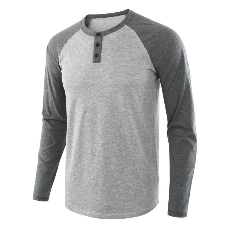 Mens Henley Long Sleeve T-Shirt Cotton Casual Shirt 5