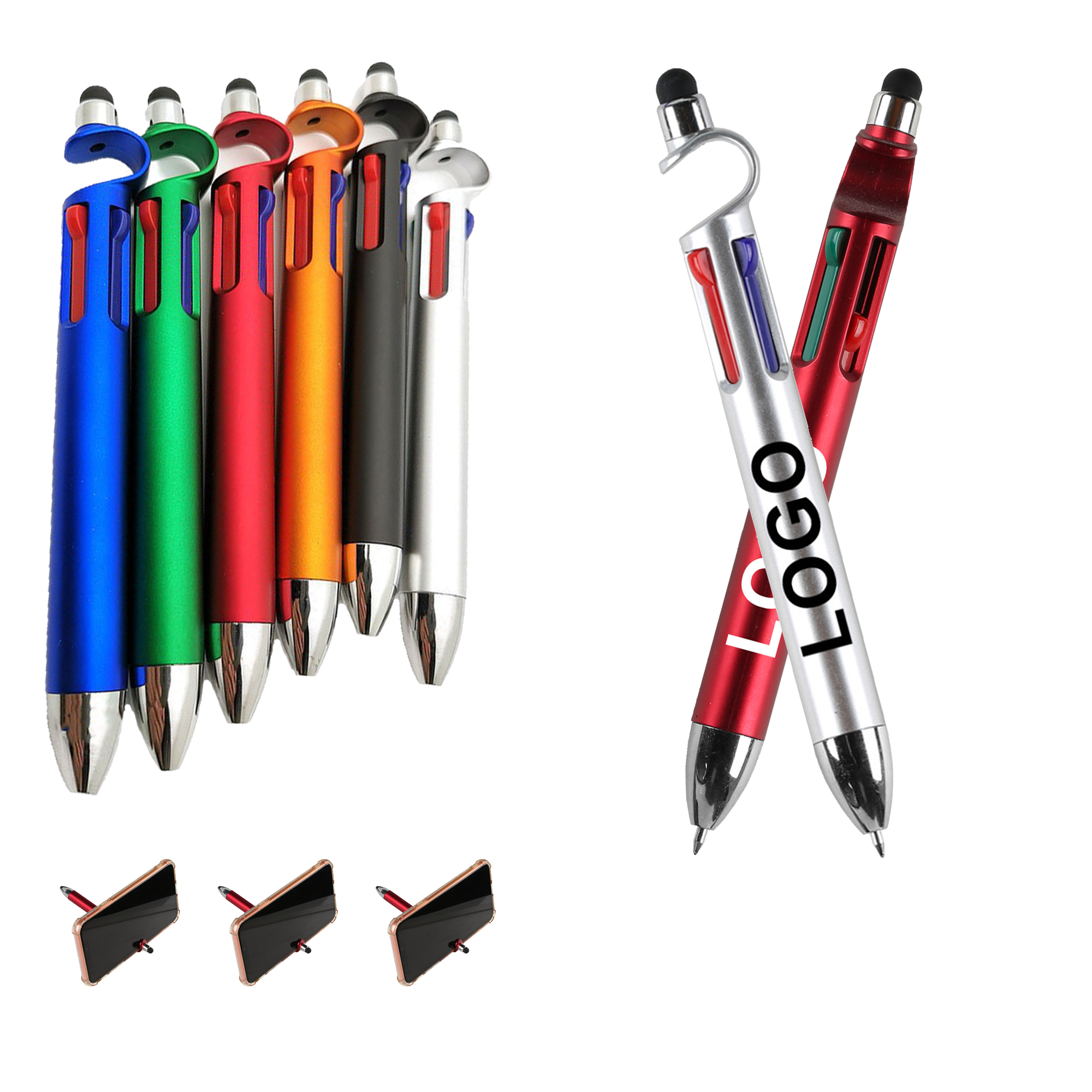 MOQ 20 PCS Custom Logo Ballpoint Pen With Phone Holder 2