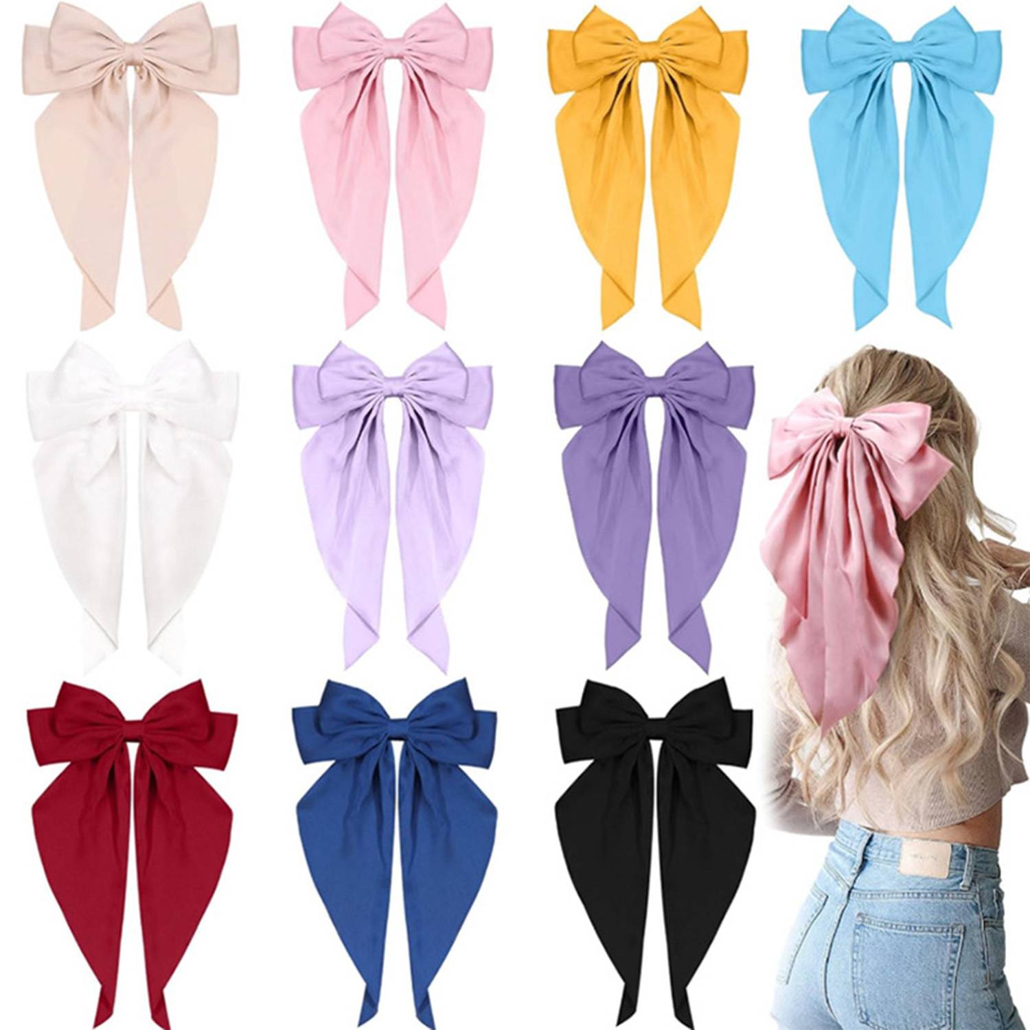Solid Color Large Bow Hair Clip 4