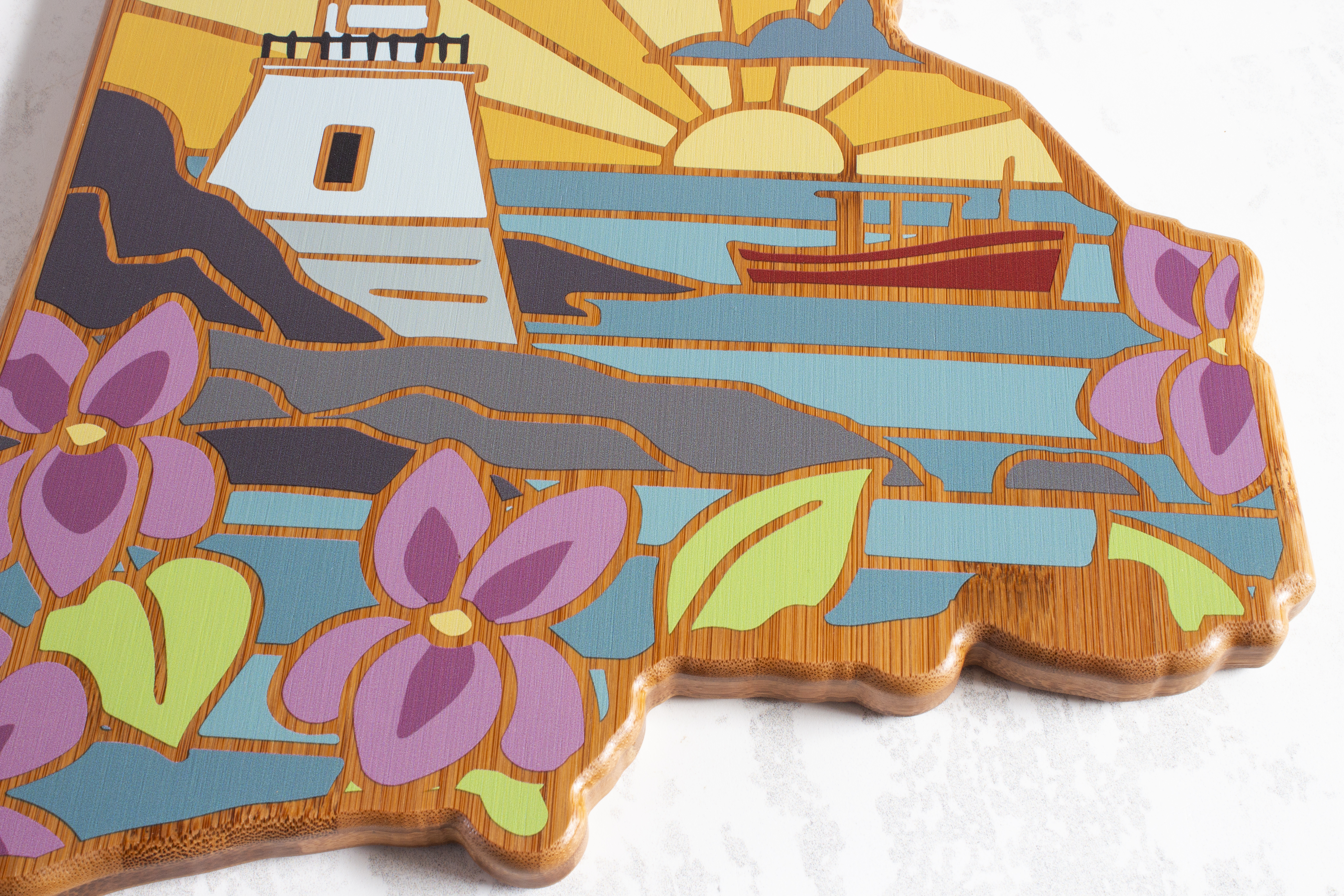 Rhode Island State Shaped Serving and Cutting Board with Artwork by Summer Stokes 3