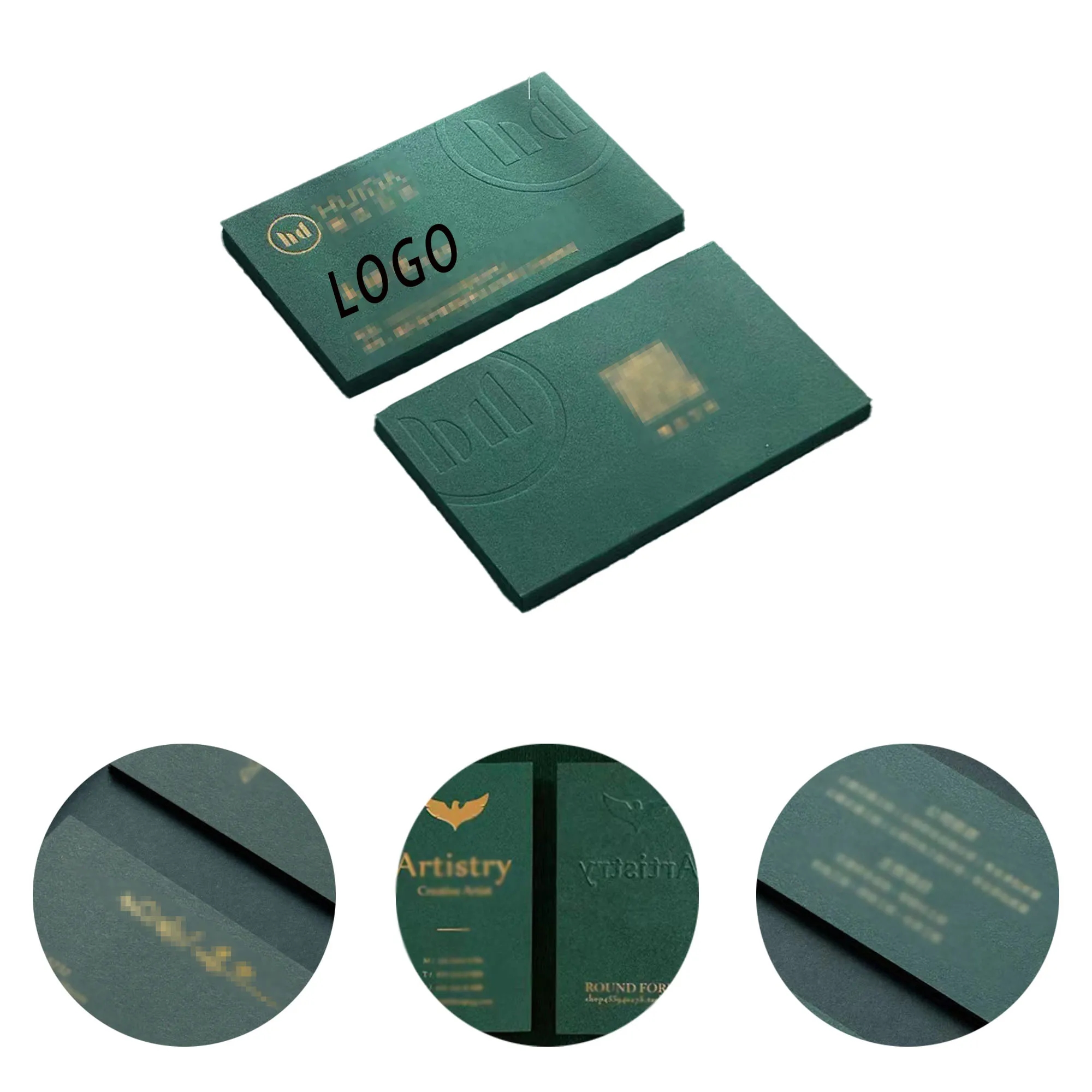 Custom dark green gold foil business cards