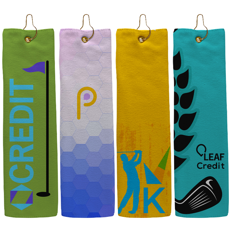 Small Custom Full Color Grommeted Tri-Fold Golf Towel 12