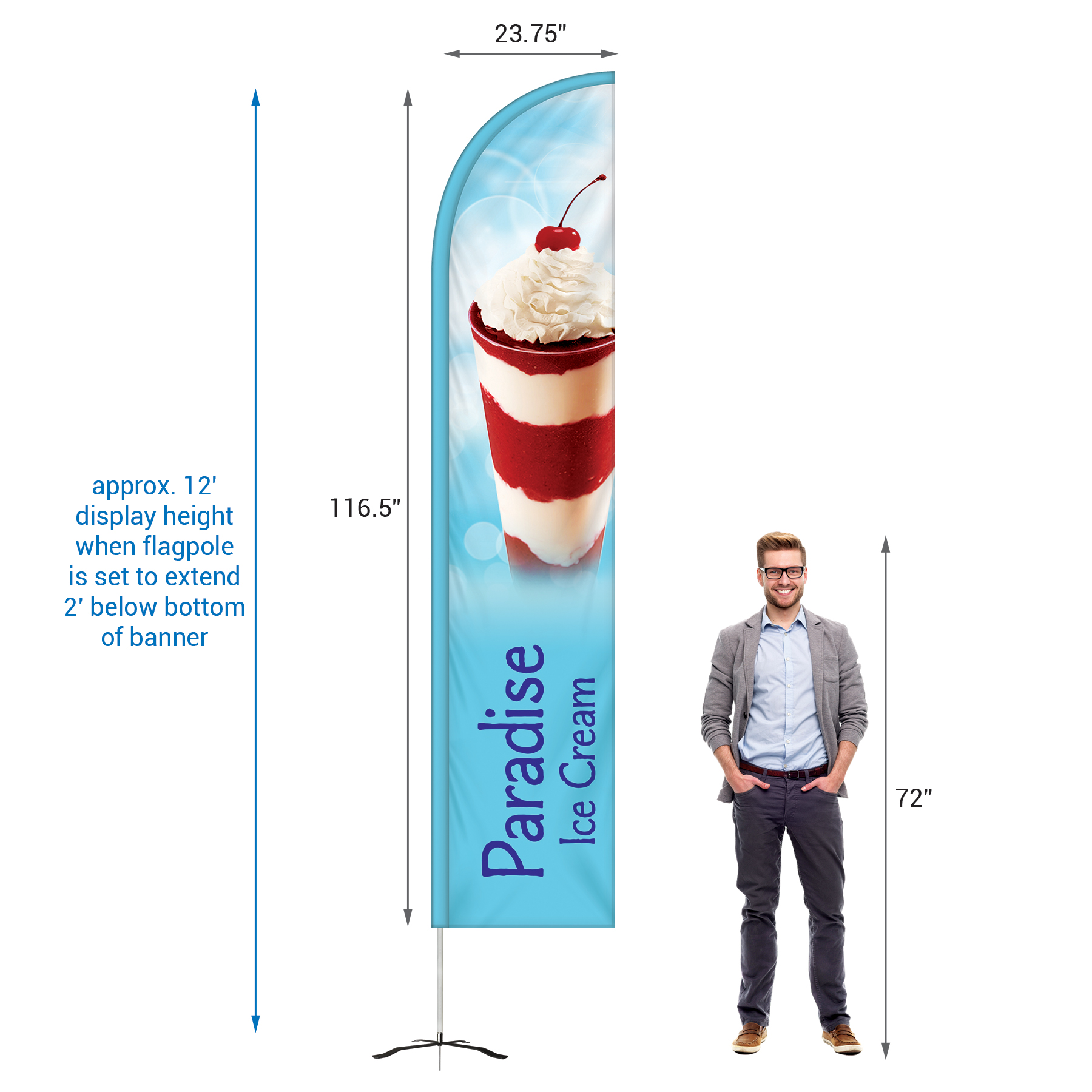 10' Double Sided Half Drop Banner w/ Premium Hardware & Cross Base 15