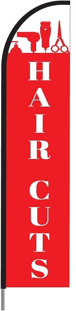 Hair Cuts Sign Banner Feather Flag Pole Kit Outdoor Business Advertising Display, 15ft - Red 1