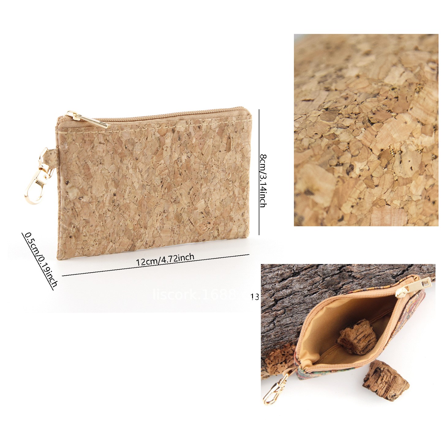 Retro cork zipper portable clutch purse/pouch 4