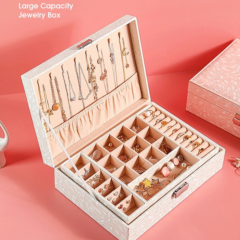 2-Layer PU Jewelry Organizer Box with Lock & Mirror / Hook 10