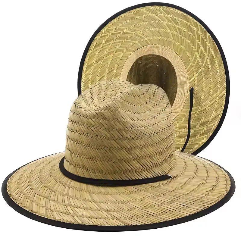 Wide Brim Straw Lifeguard Hat Full Color Patch & Underneath 6