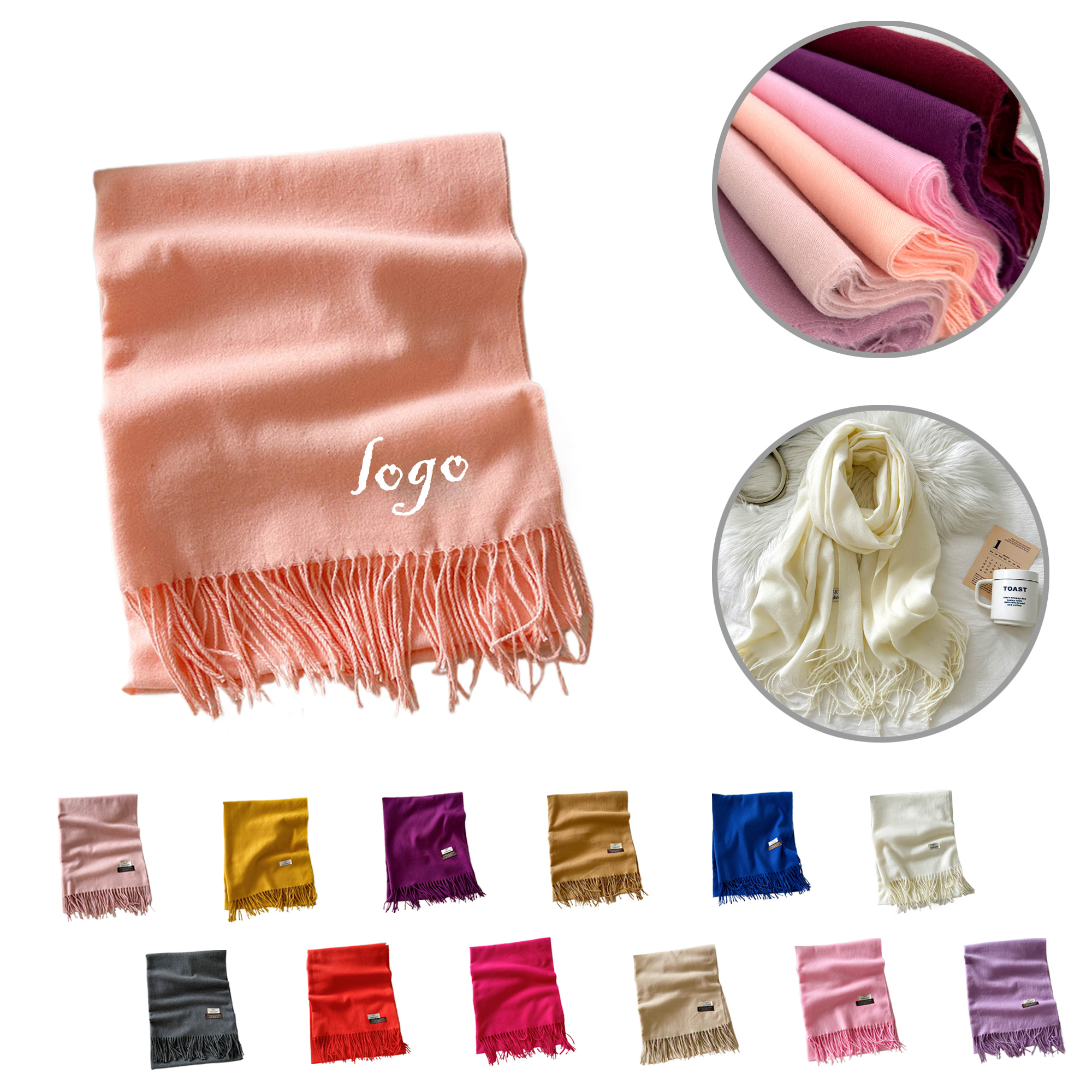 MOQ50 Winter Warm Solid Color Faux Cashmere Scarf 9