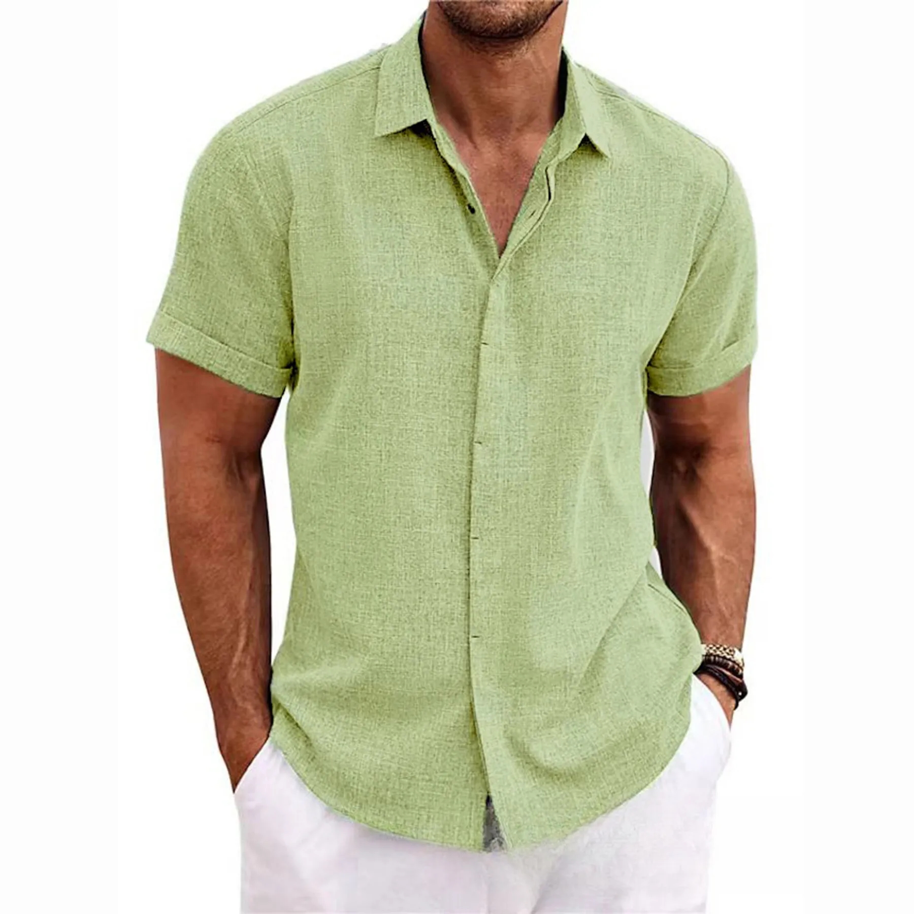 Men's Linen Short Sleeve Casual Shirts 12