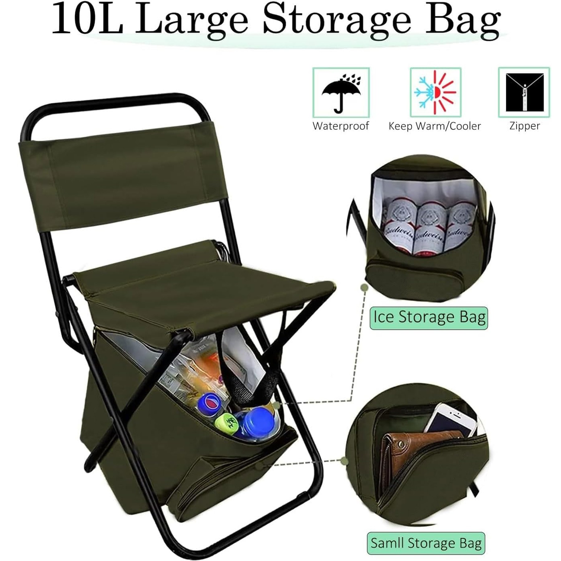 Portable Foldable Camping Chair With Cooler Bag 4