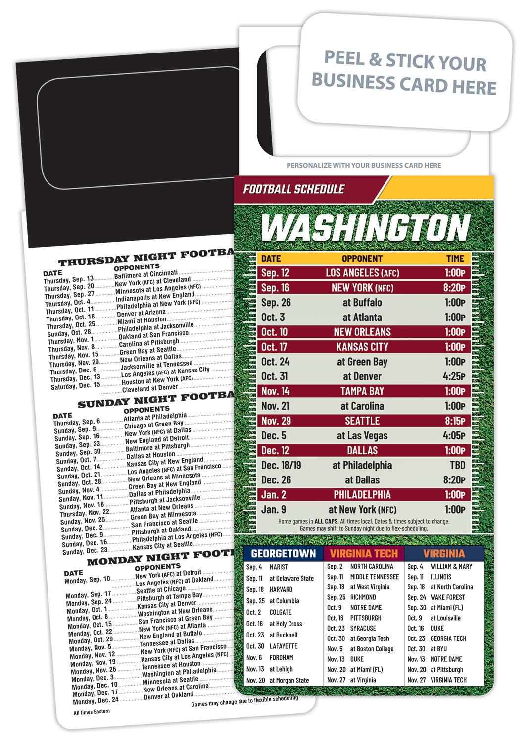 Pro Football Schedule Magnet - Peel and Stick Business Card (3.5x9) 1