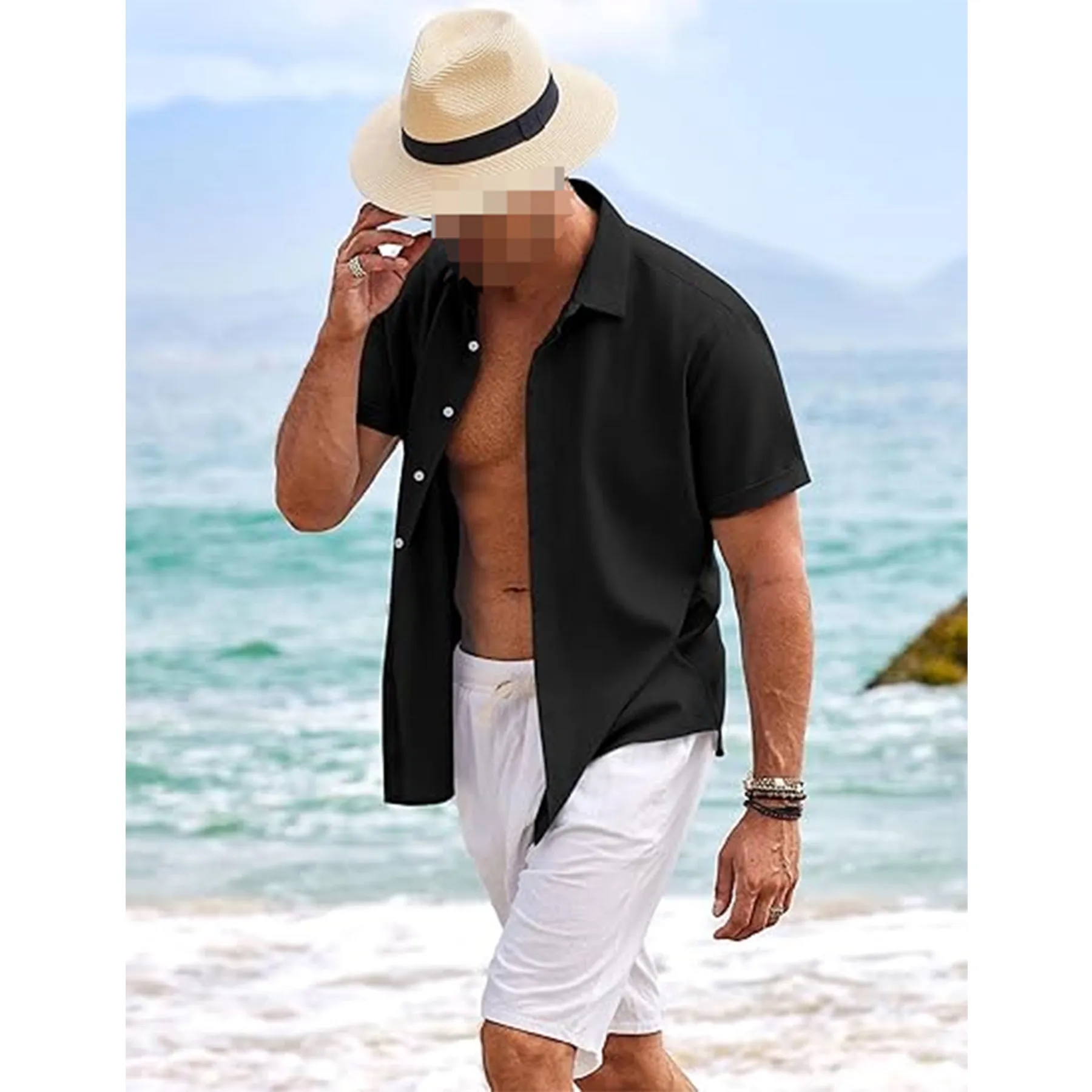 Men's Linen Short Sleeve Casual Shirts 8