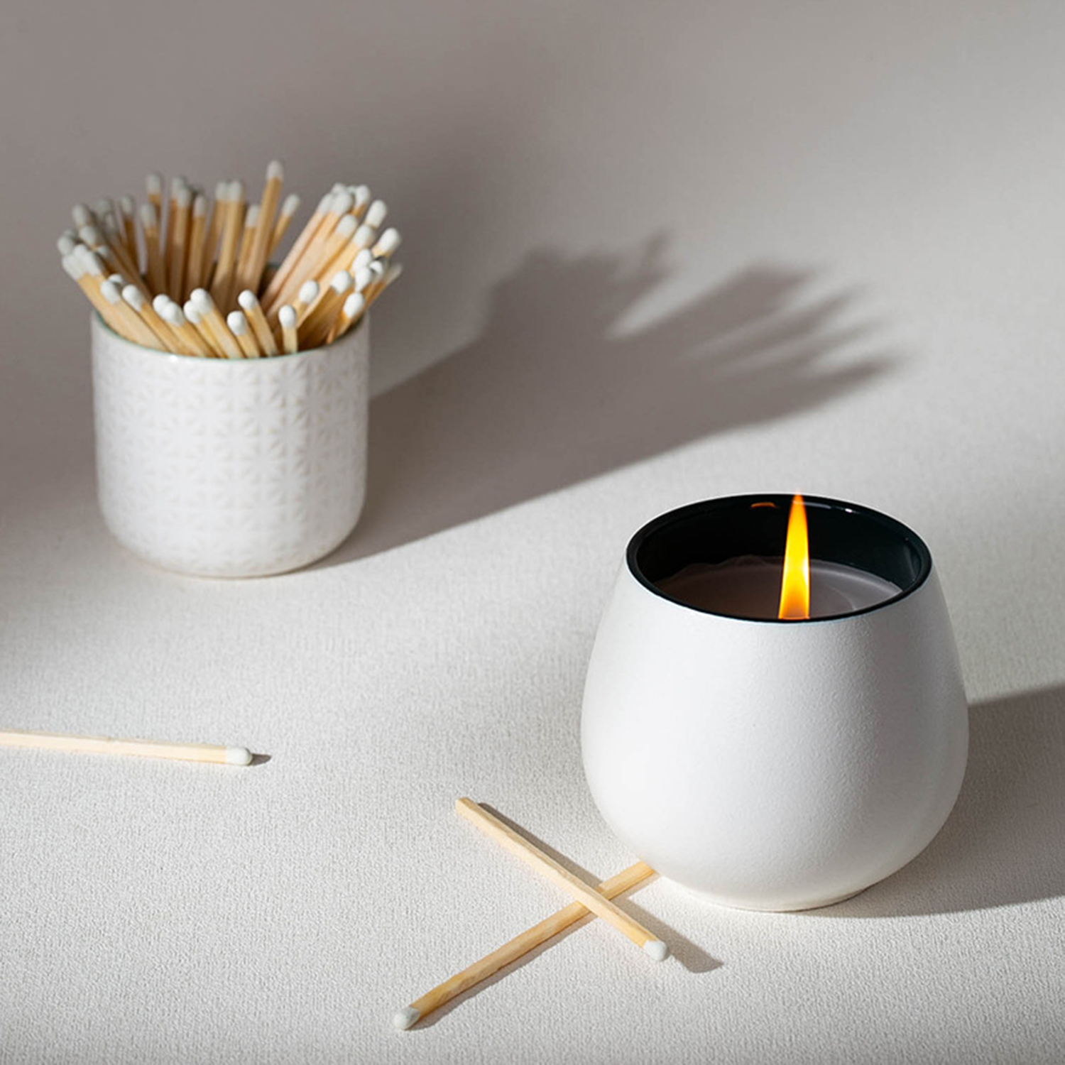 White Ceramic Match Holder With Matchstick 2