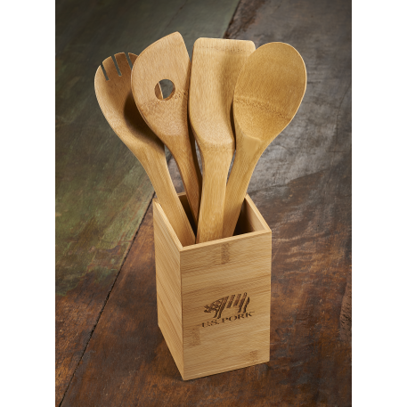 Bamboo 4-piece Kitchen Tool Set and Canister 8
