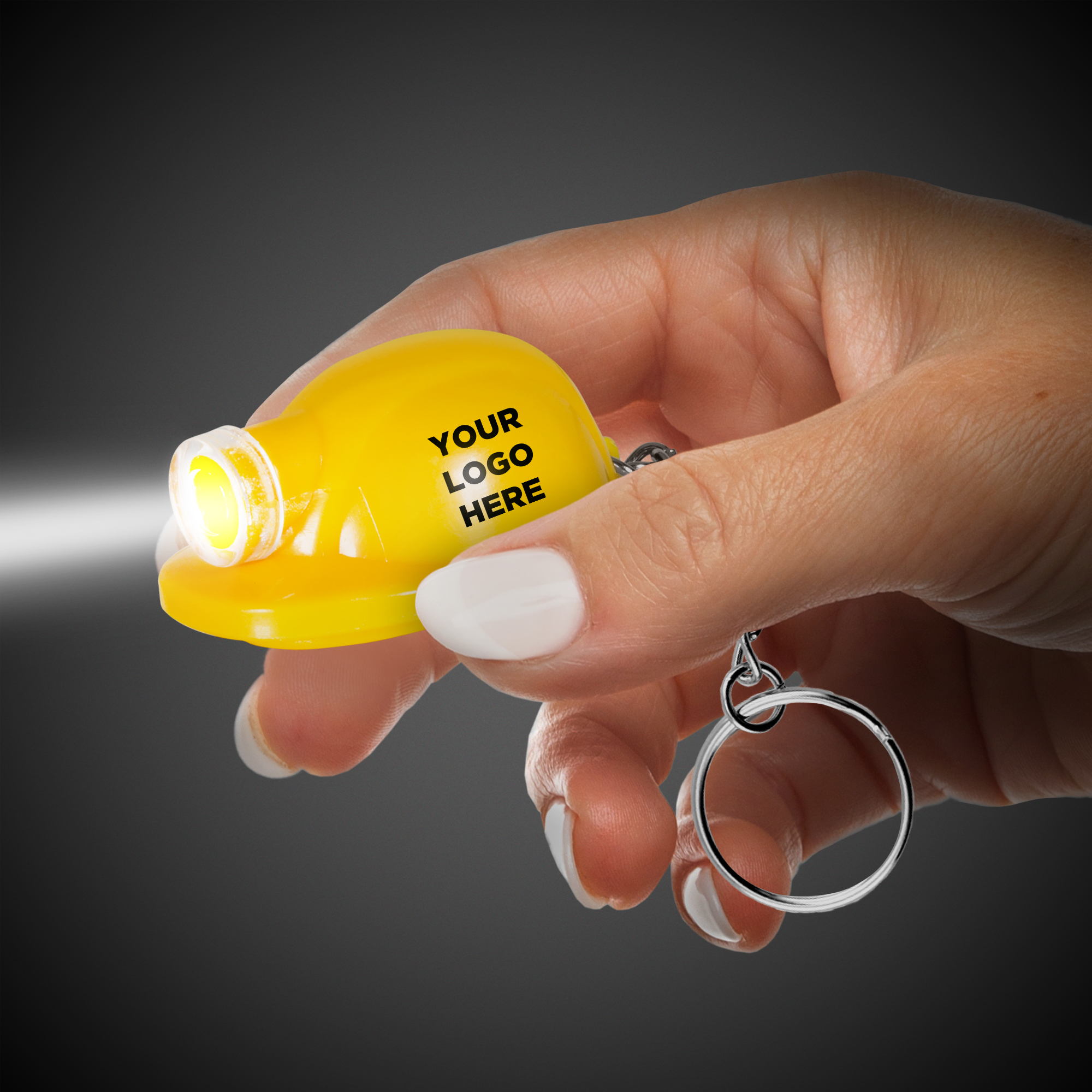 Yellow Safety Helmet Flashlight Light Up LED Glow Keychain