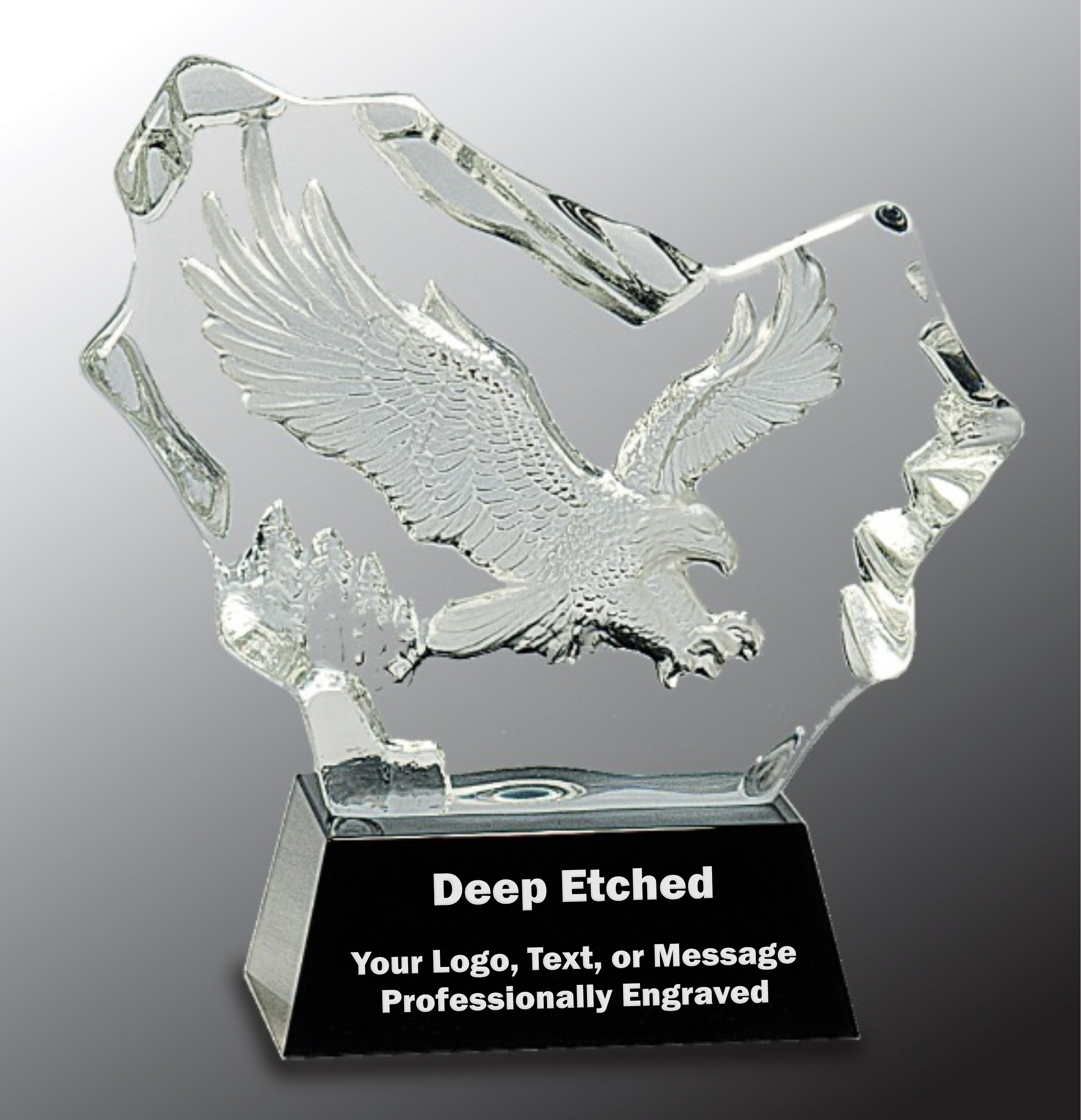 7" Crystal Carved Eagle on Black Base Crystal Award