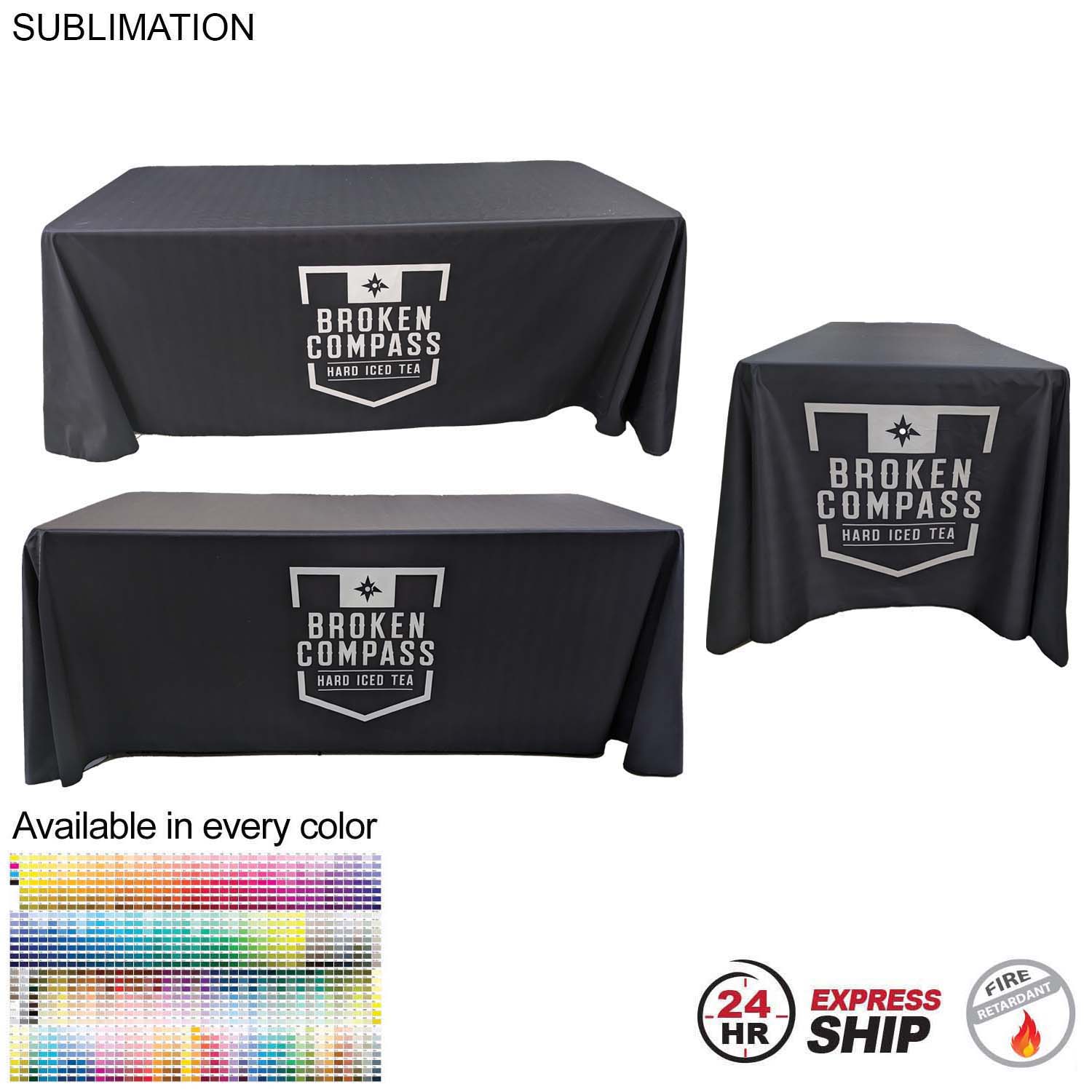 24Hr Express Ship - Sublimated PREMIUM Cloth for 6' table, Drape style, Closed Back, Rounded Corners 9