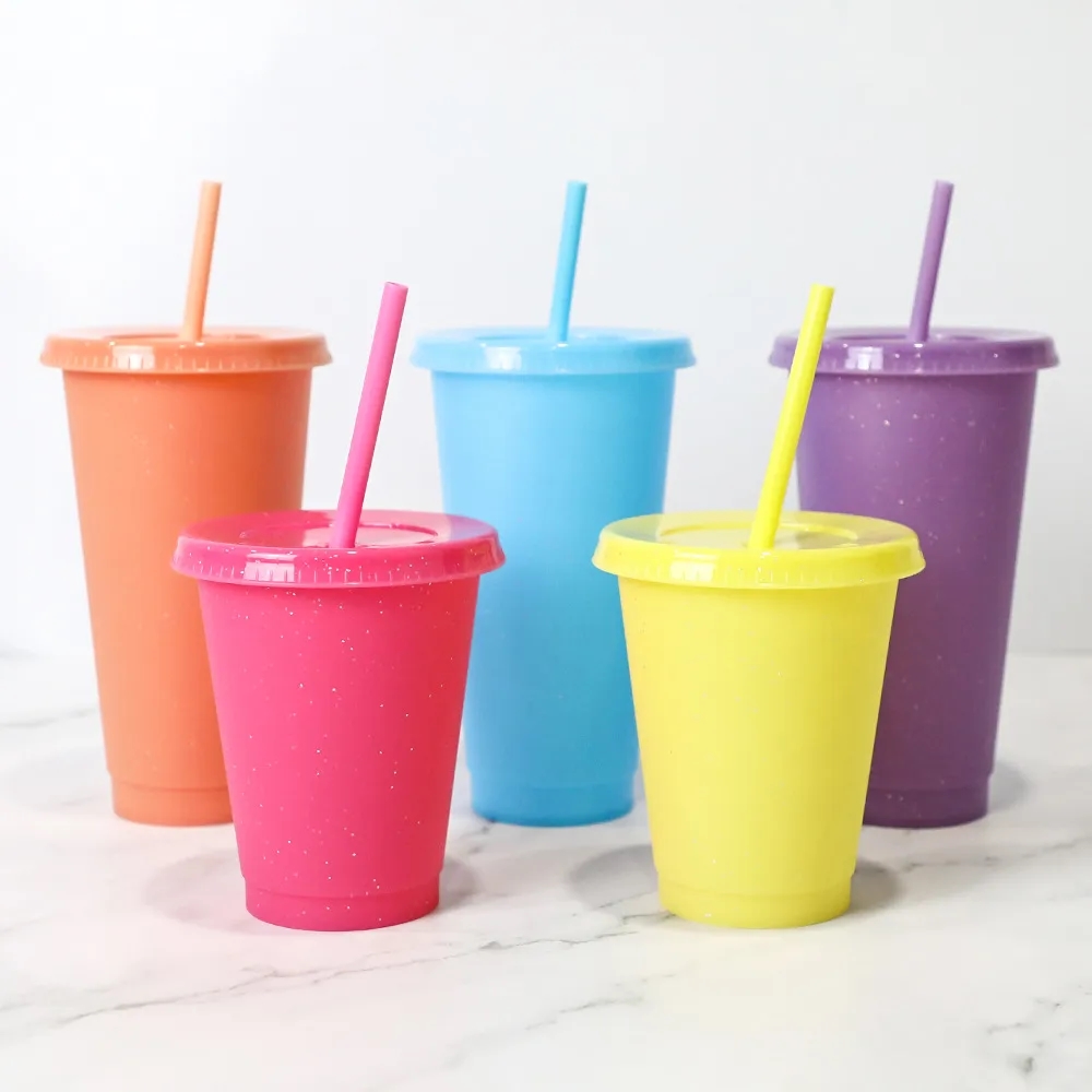 Reusable Color Changing Cup Plastic Tumblers With Lids 1