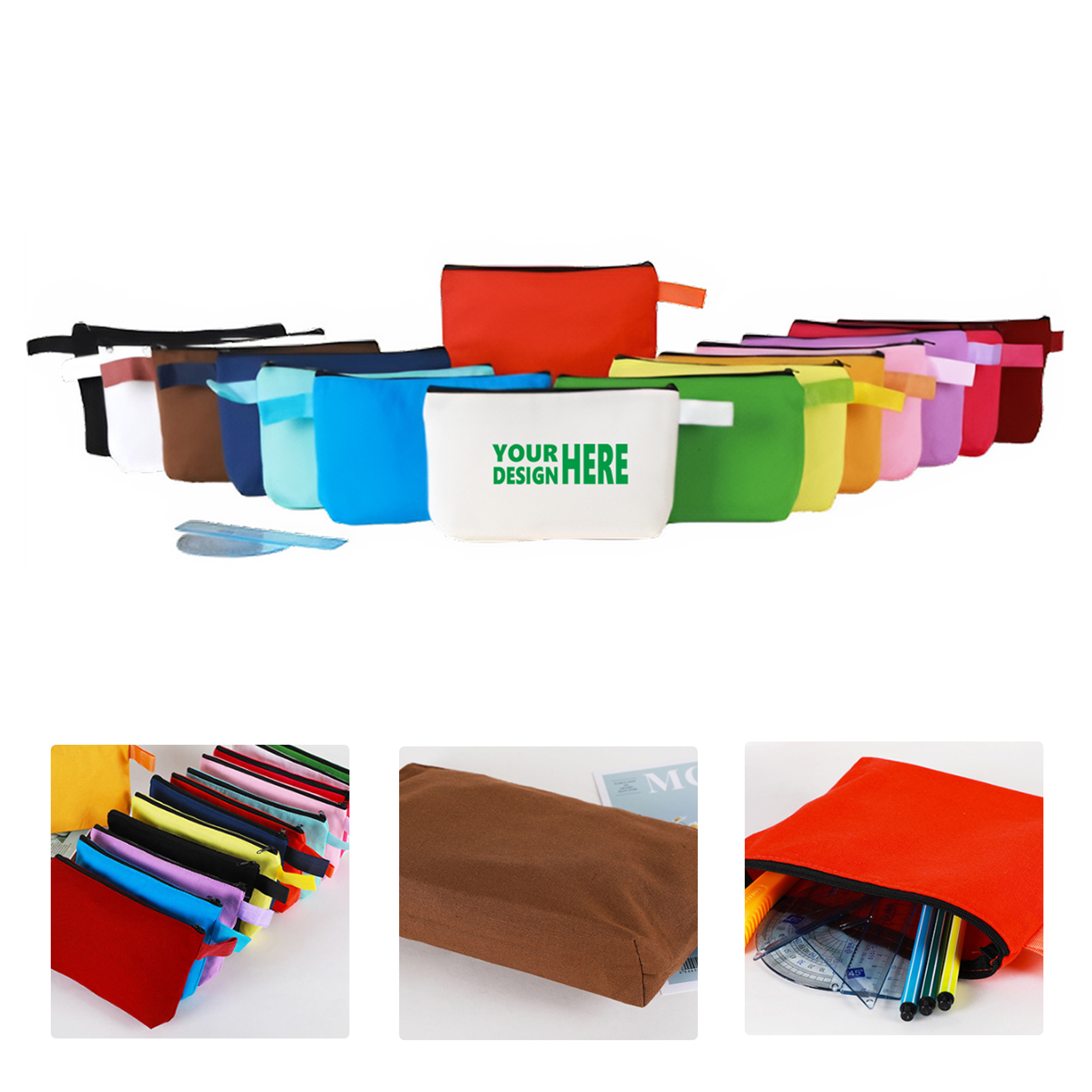 MOQ50 Multi-Color Canvas Zipper Pouch for Cosmetics and Office 1