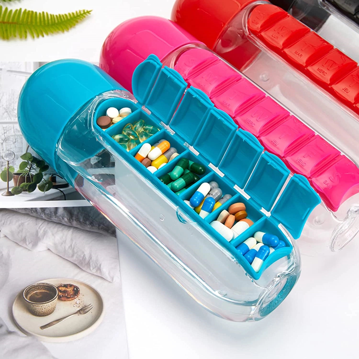2 In 1 Weekly Pill Box Organizer With Water Bottle 2