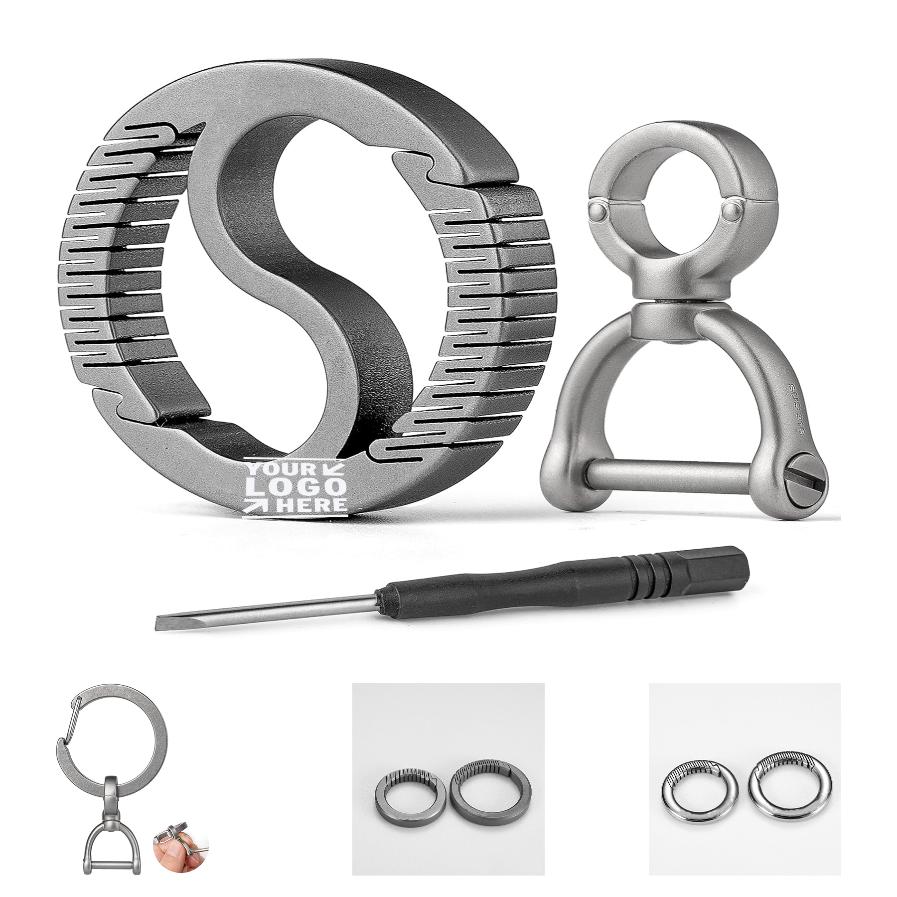 Titanium Small Carabiner Clip With Rotational D Shape Key Ring Quick Release Keychain 