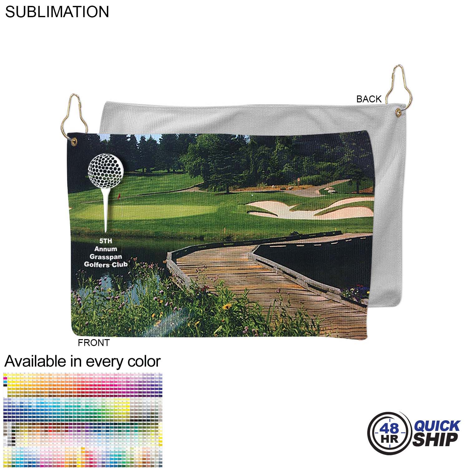 48Hr Quick Ship -Microfiber Dri-Lite Terry Golf Towel, 12x18, Nofold Grommet & Hook, Sublimated 5