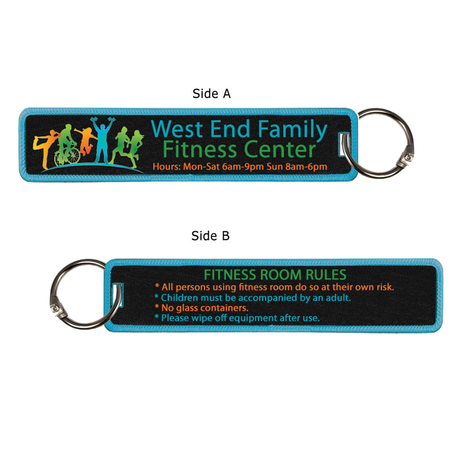 1 ¼" x 6 ¼" Two Sided Dye Sub Big Size Key Ring with Merrow Border 2