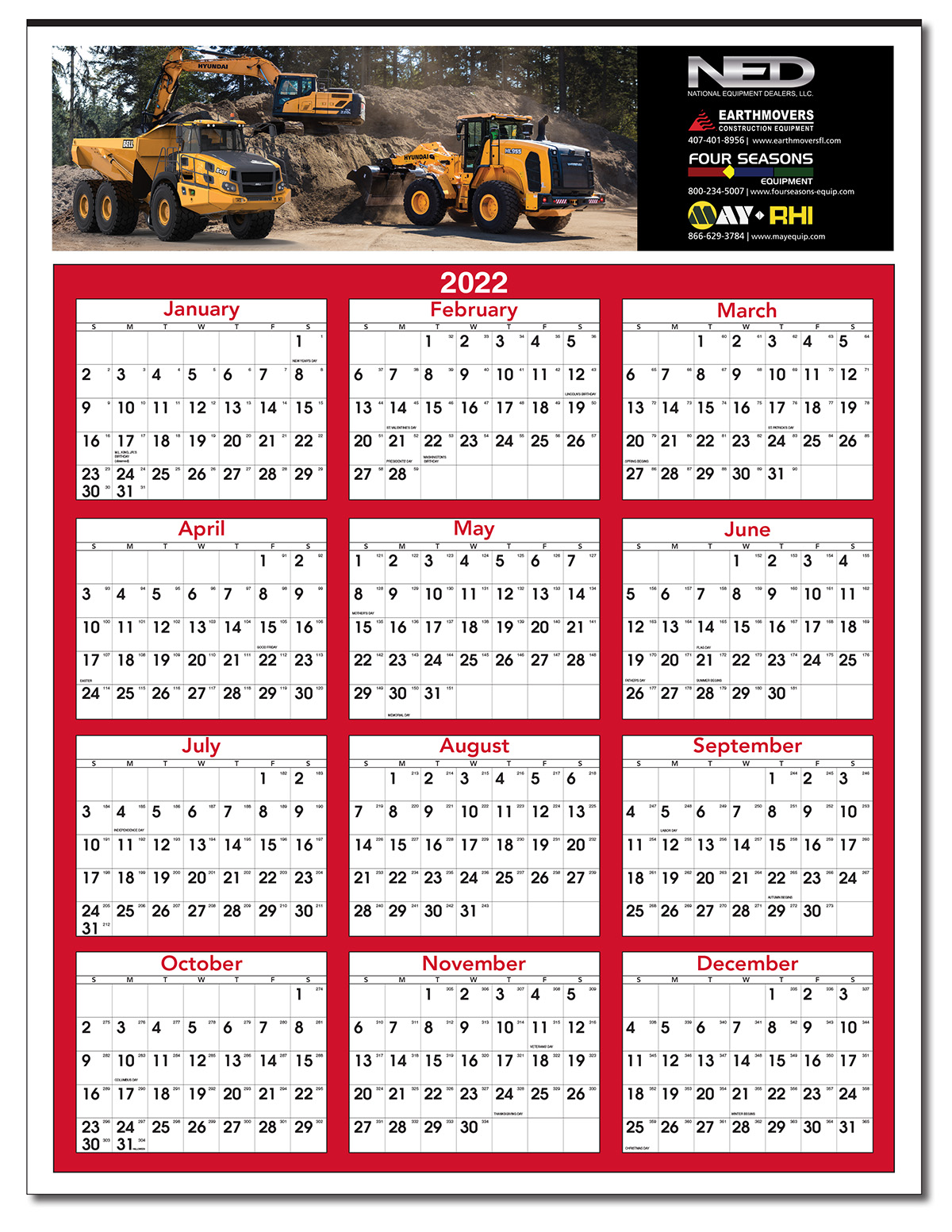 Full Color Yearly View Wall Calendar