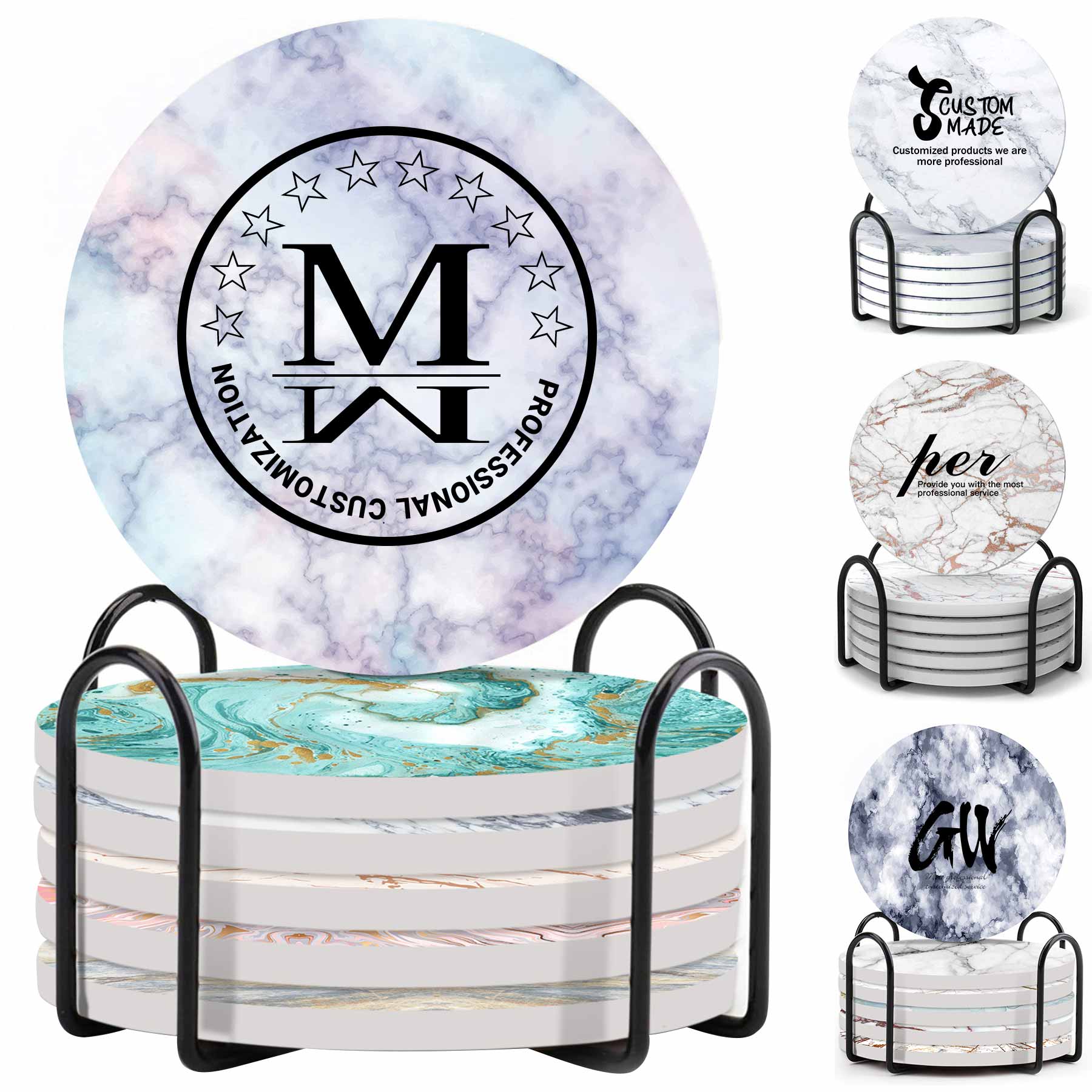 Absorbent Coasters for Drinks with Holder 2