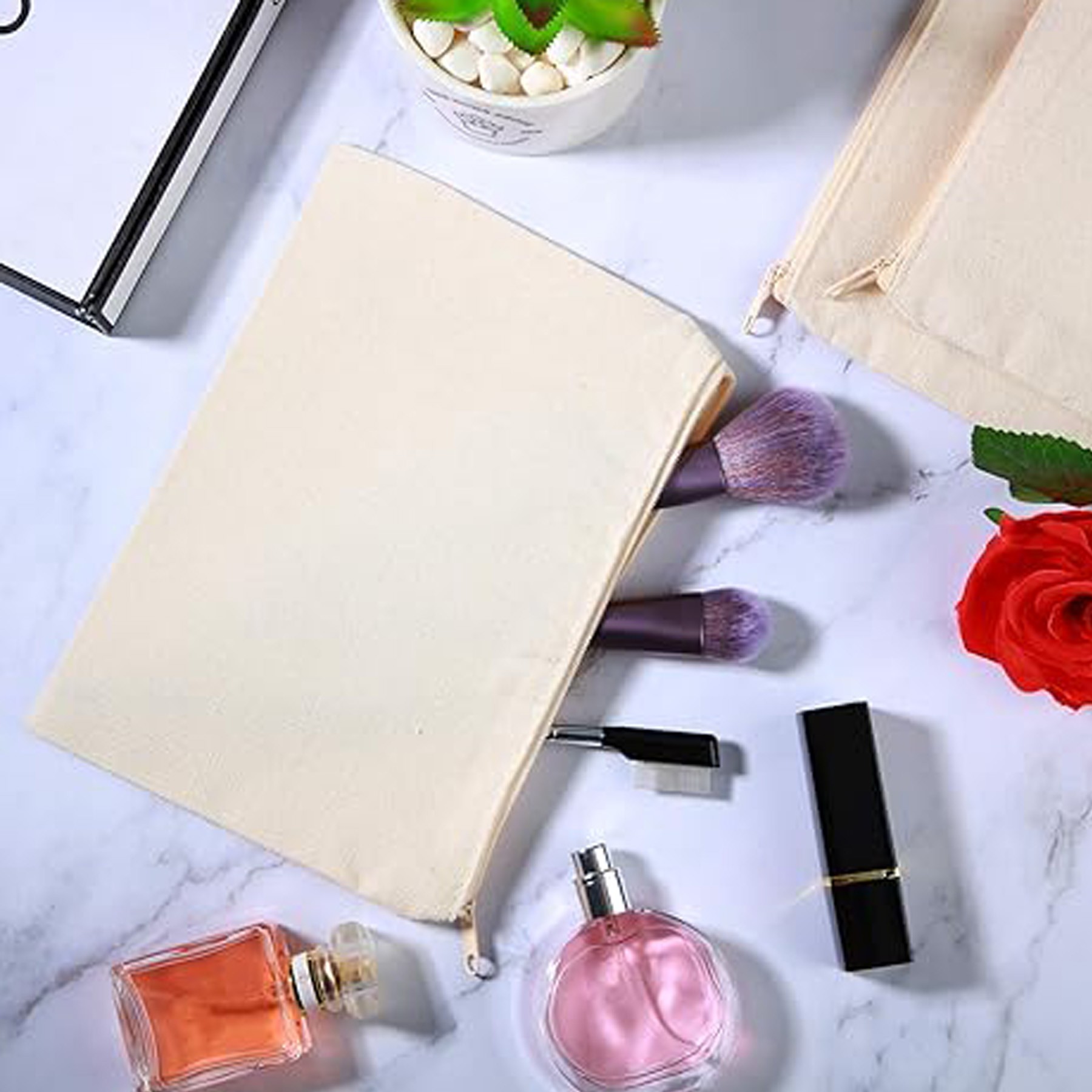 Multipurpose Cosmetics Bag Zipper Canvas Makeup Pouches 4