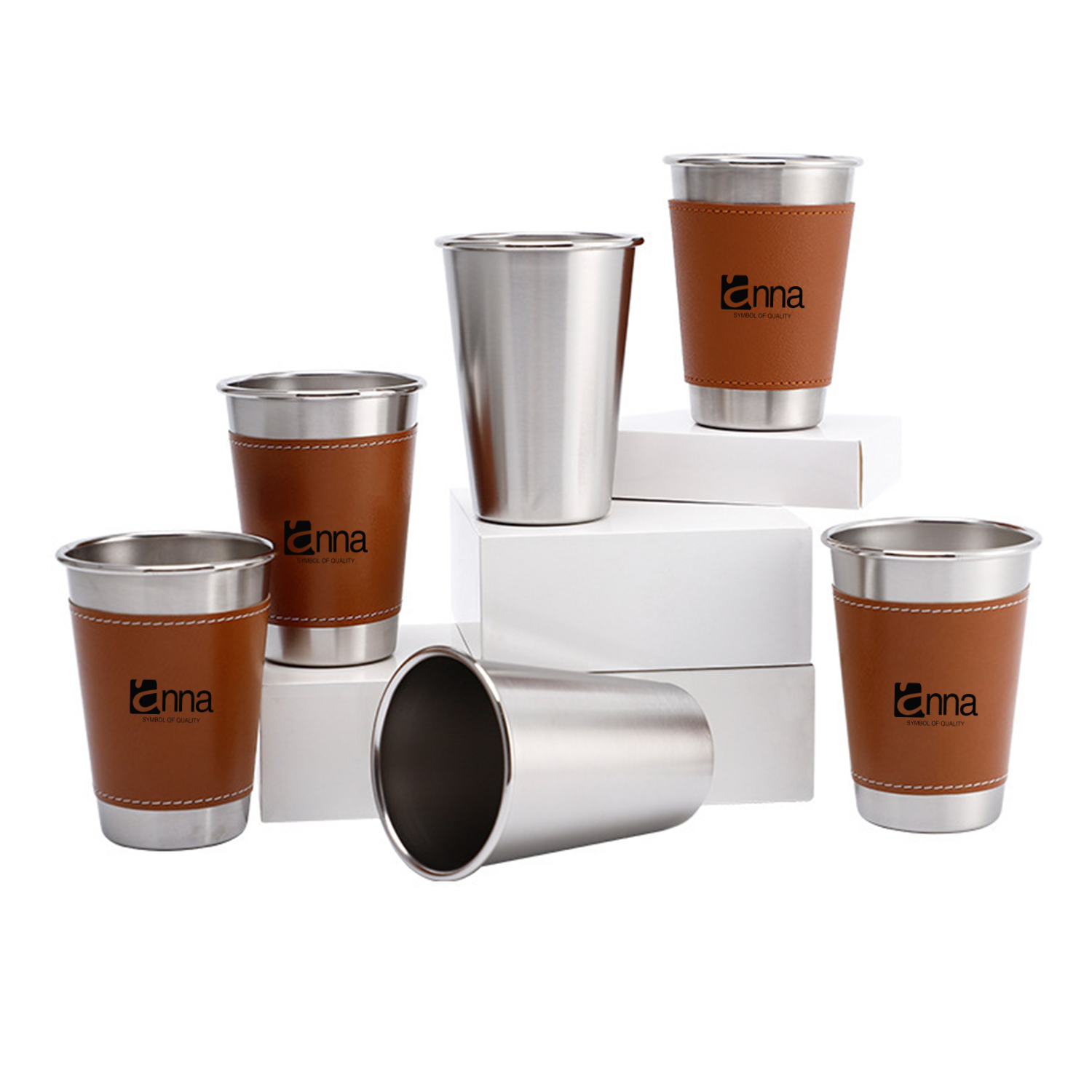 10 Oz Stainless Steel Cup w/ PU Leather Sleeve 2