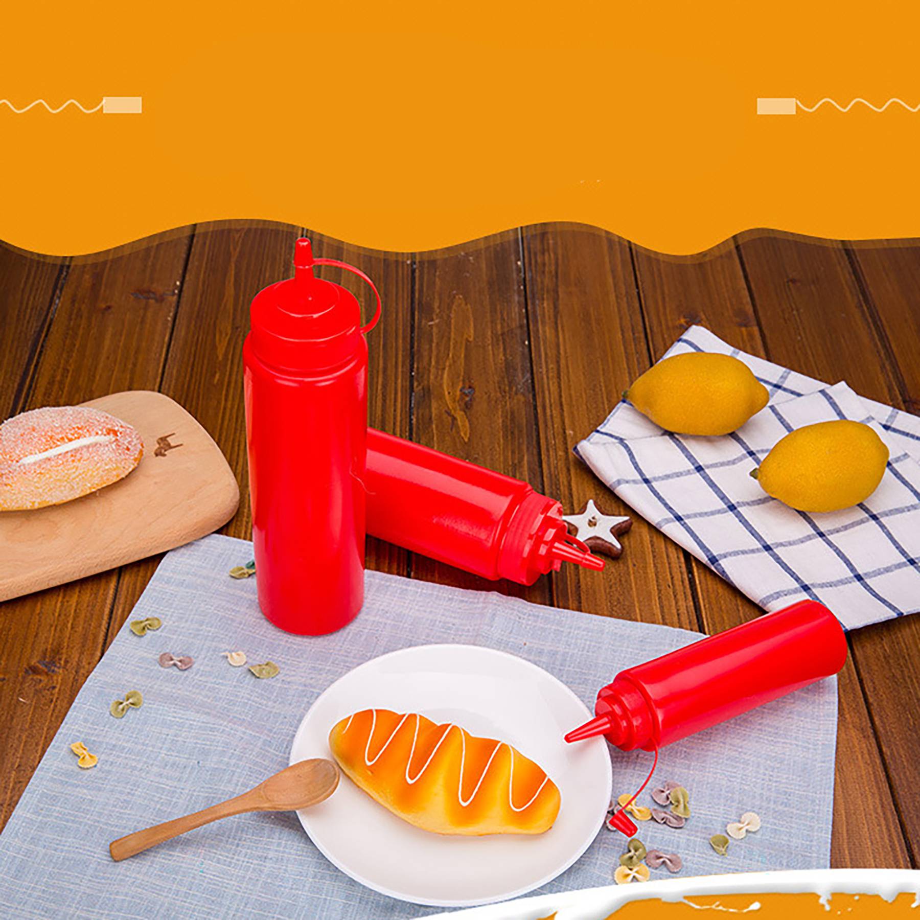 24 oz Plastic Squeeze Sauce Bottles with Nozzle Caps 4