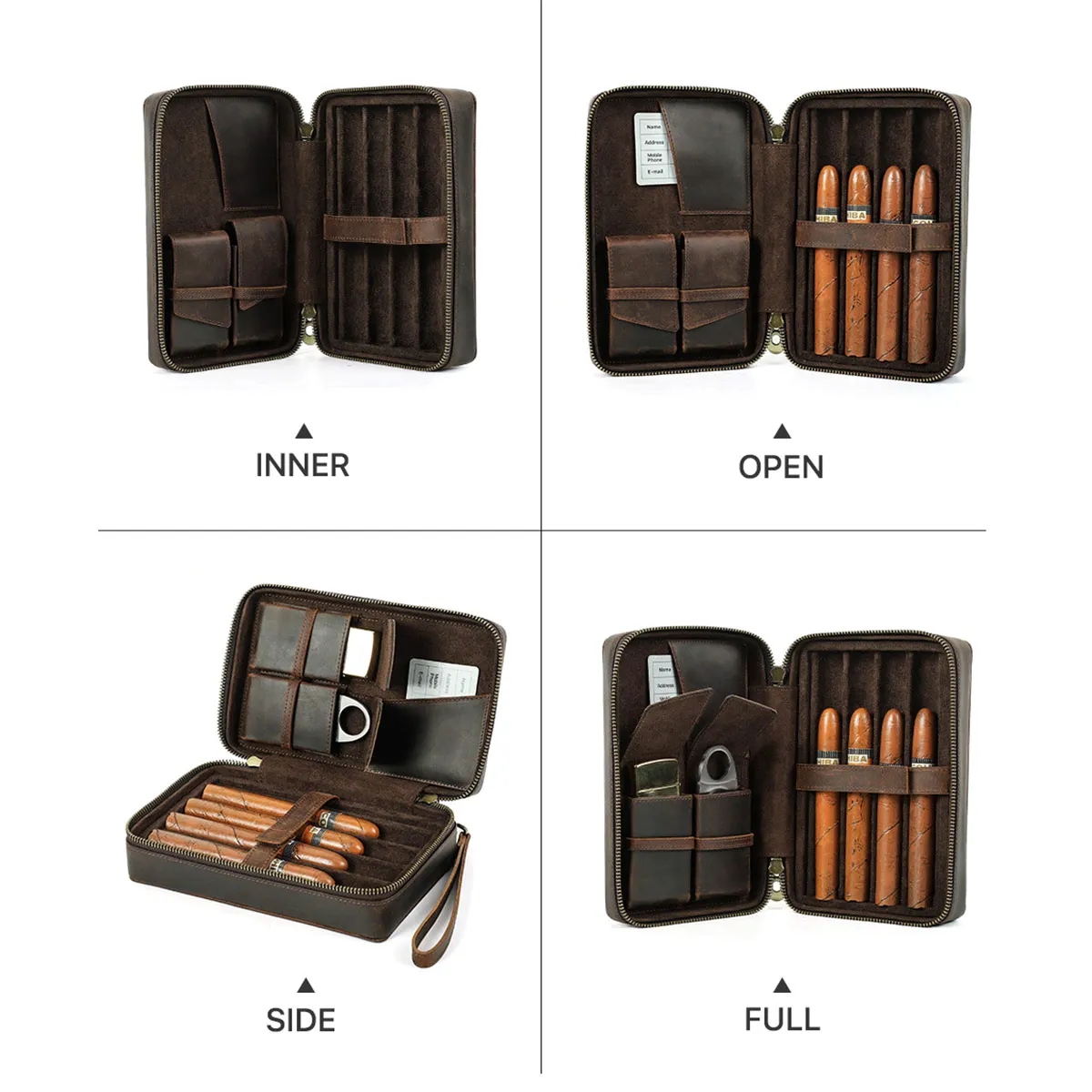 4-cigar Vintage Genuine Leather Cigar Case 4