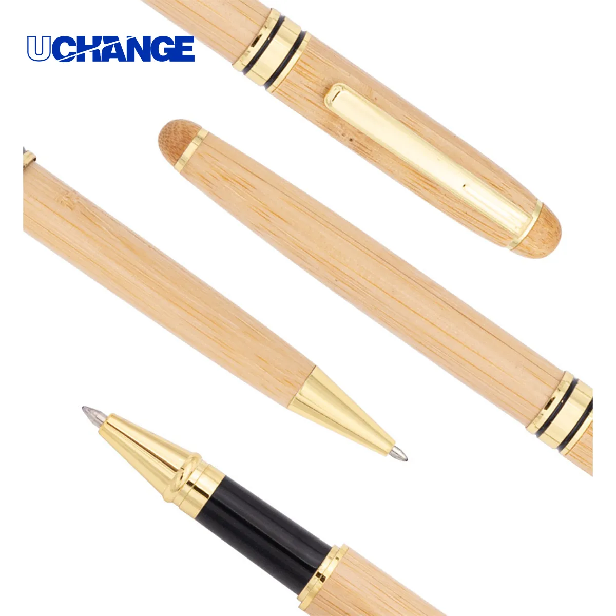 Bamboo Rollerball Pen Gift Set with Hinged Wood Box 5