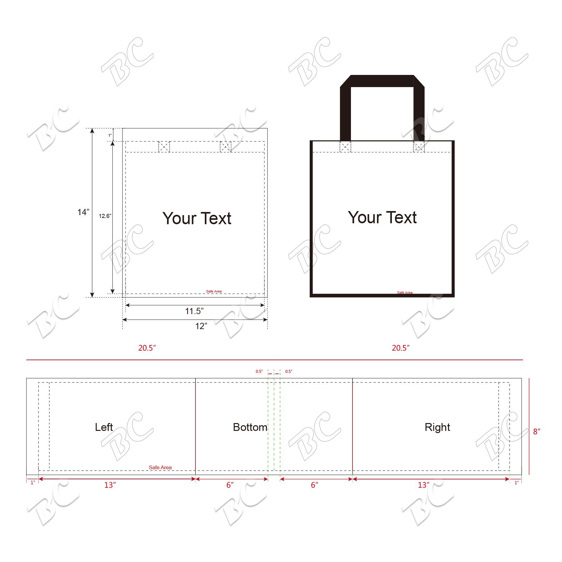 Free Shipping Color Trim Dye Sub TOTE BAGS 1