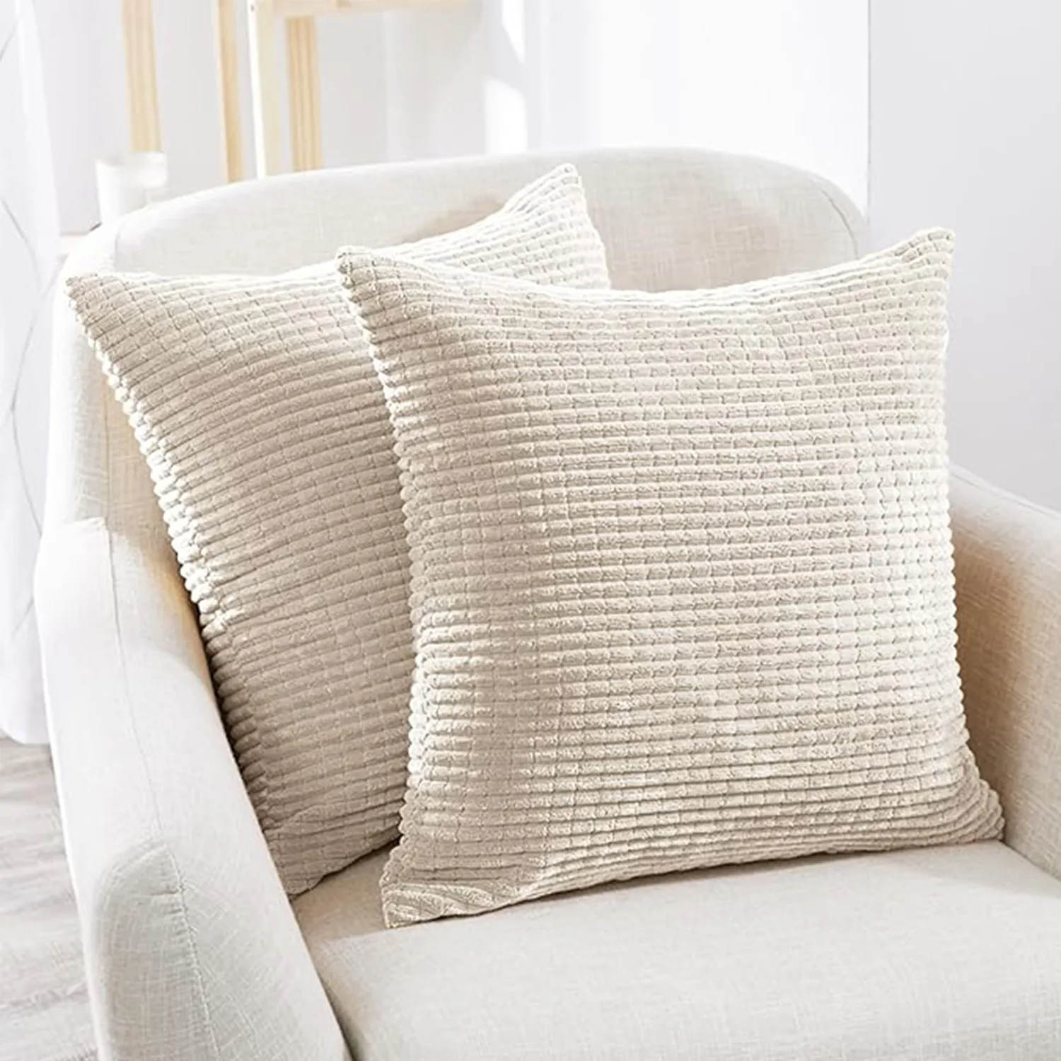 18x18 Inch Cream Stripe Pattern Square Soft Cushion Covers 3