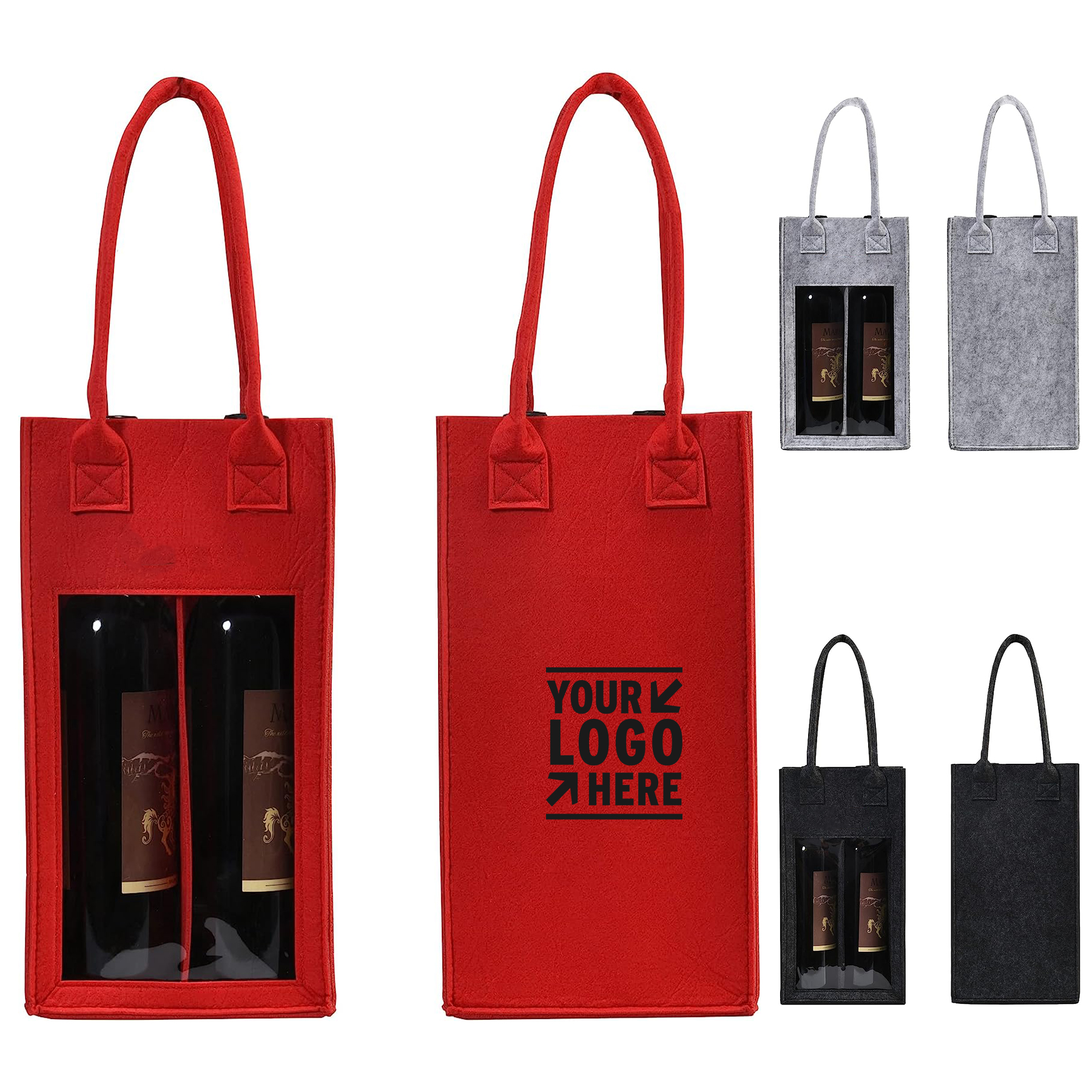 7 x 13 x 4.5 in Double Felt Wine Bag with Window 1