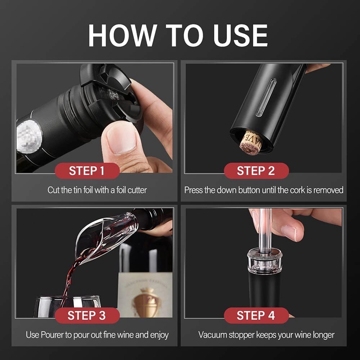 4-in-1 Electric Wine Bottle Opener Kit 8