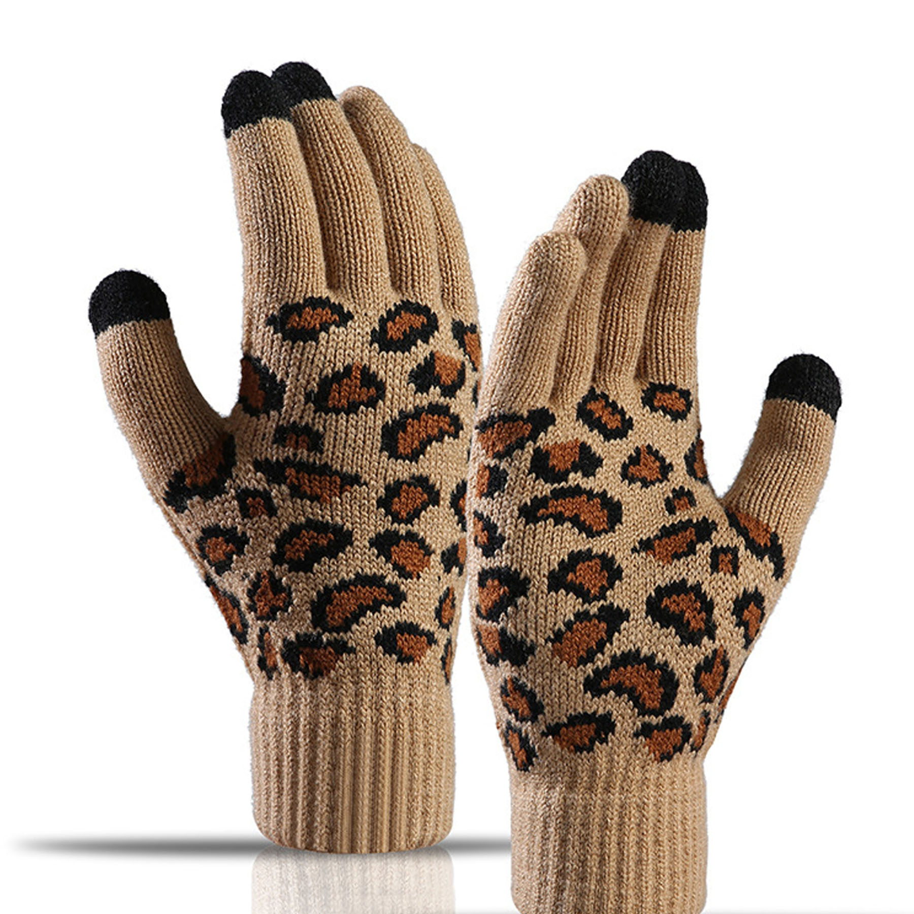 Leopard Jacquard Knit Gloves 4