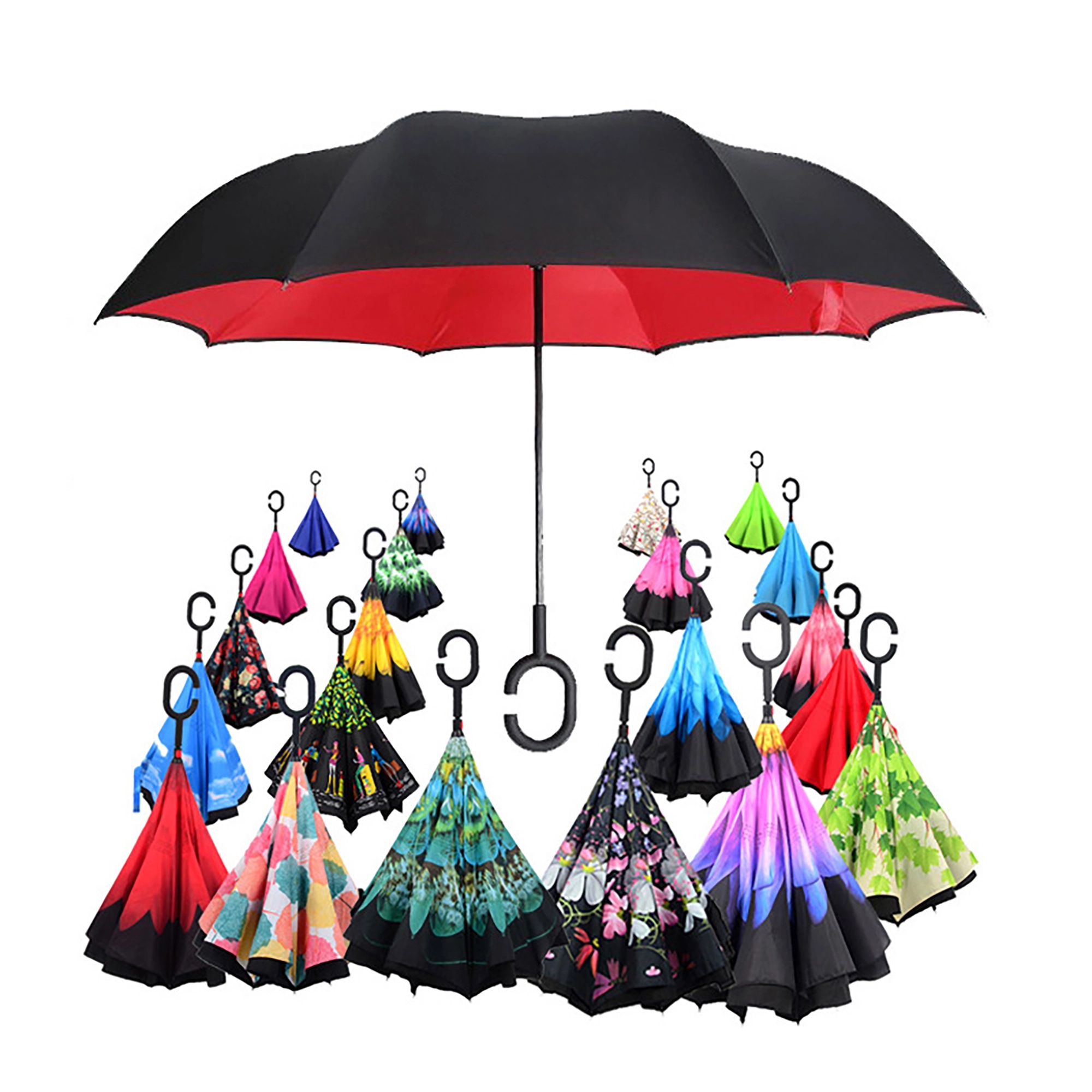 MOQ 50pcs C-Shaped Handle Anti-UV Inverted Reverse Umbrella