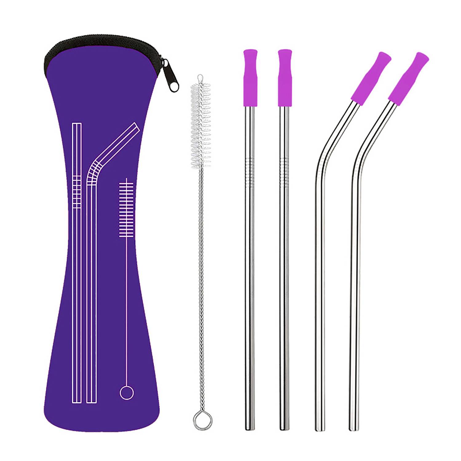 Silicone Tips Stainless Steel Straws Set w/ Bag 10